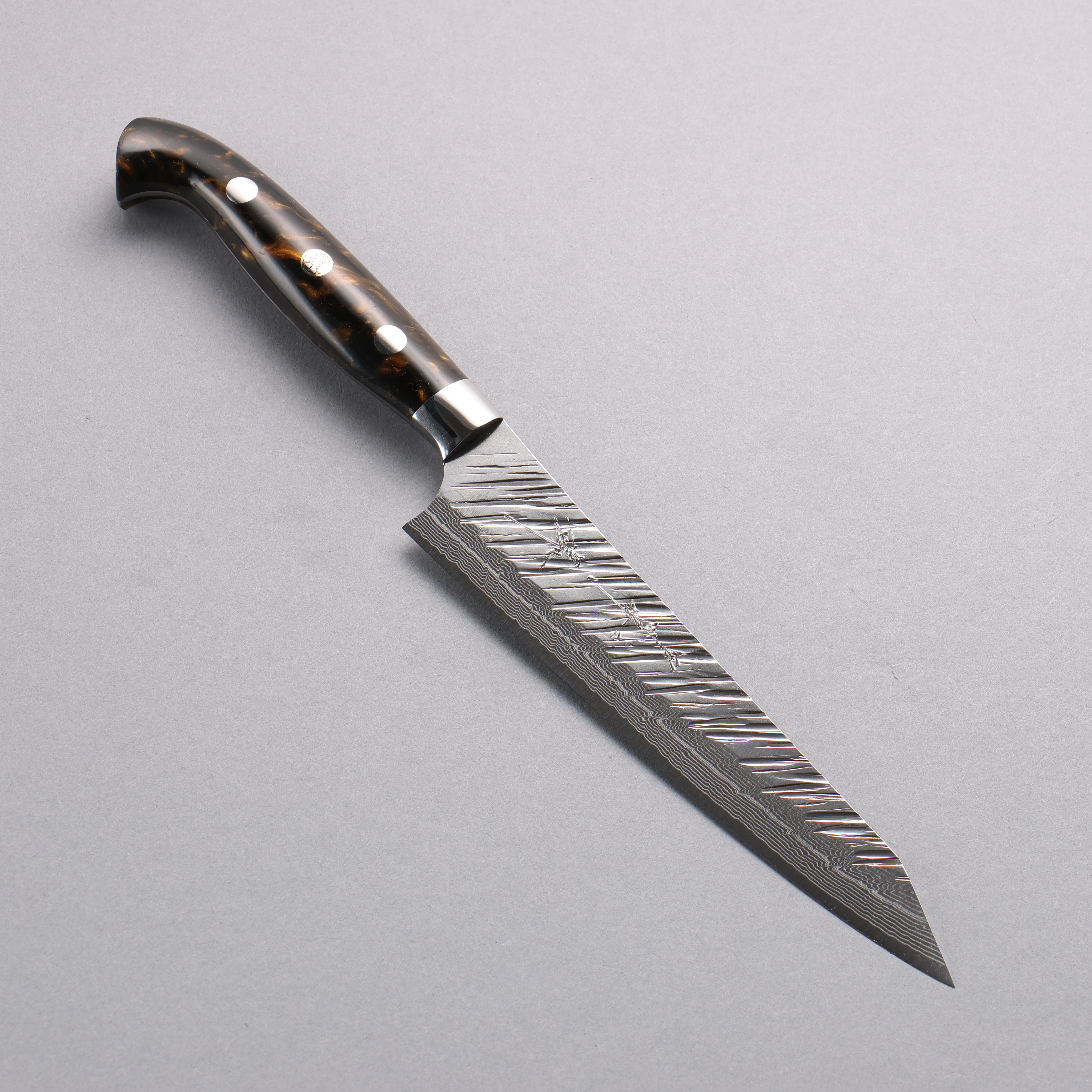 Yu Kurosaki Fujin SG2 Hammered Damascus Kiritsuke Petty-Utility 150mm Brown Black Acrylic Handle - Seisuke Knife