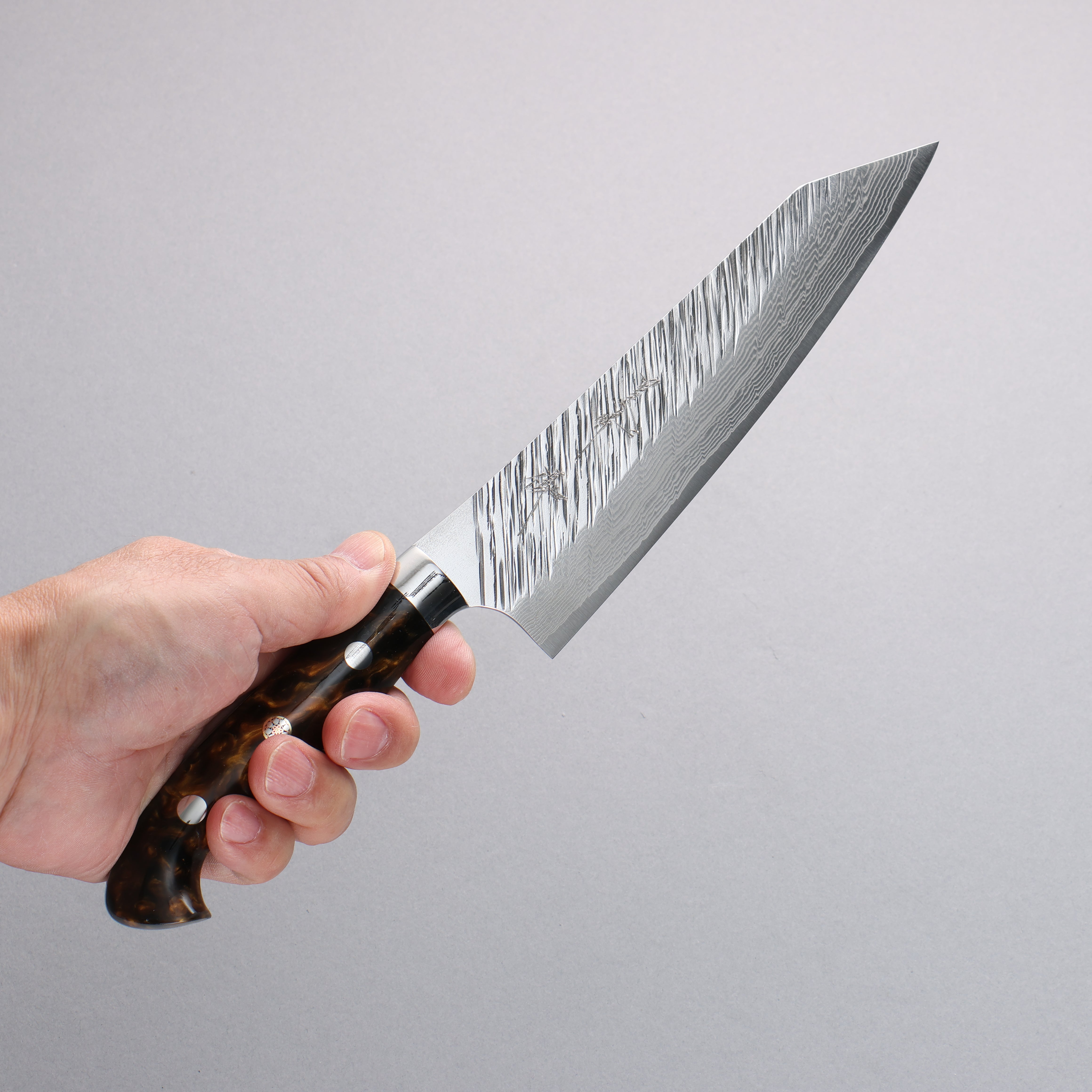 Yu Kurosaki Fujin SG2 Hammered Damascus Bunka 180mm Brown Black Acrylic Handle - Seisuke Knife