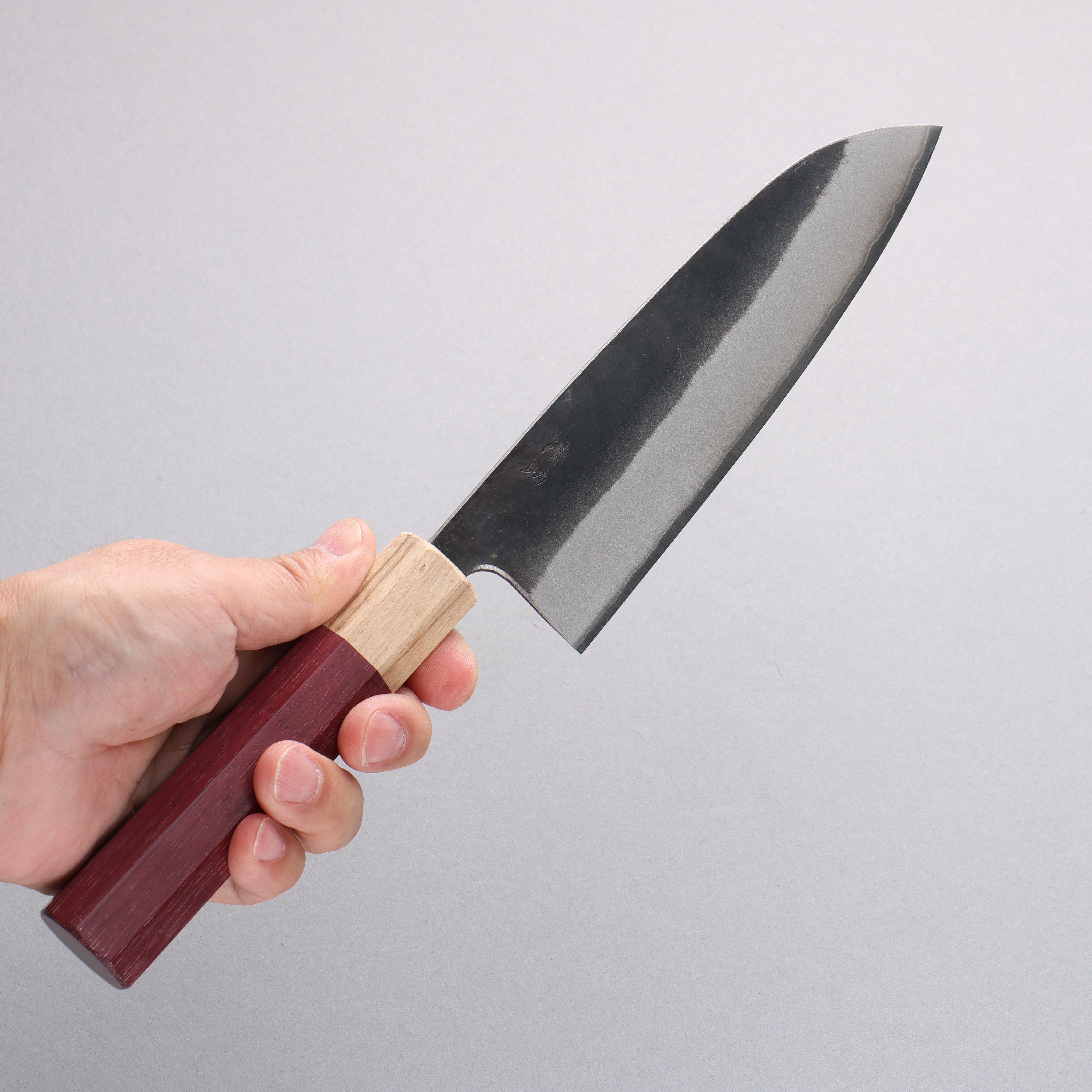 Seisuke Blue Steel No.2 Black Finished Santoku 170mm Purpleheart (Ferrule: Oak) Handle - Seisuke Knife
