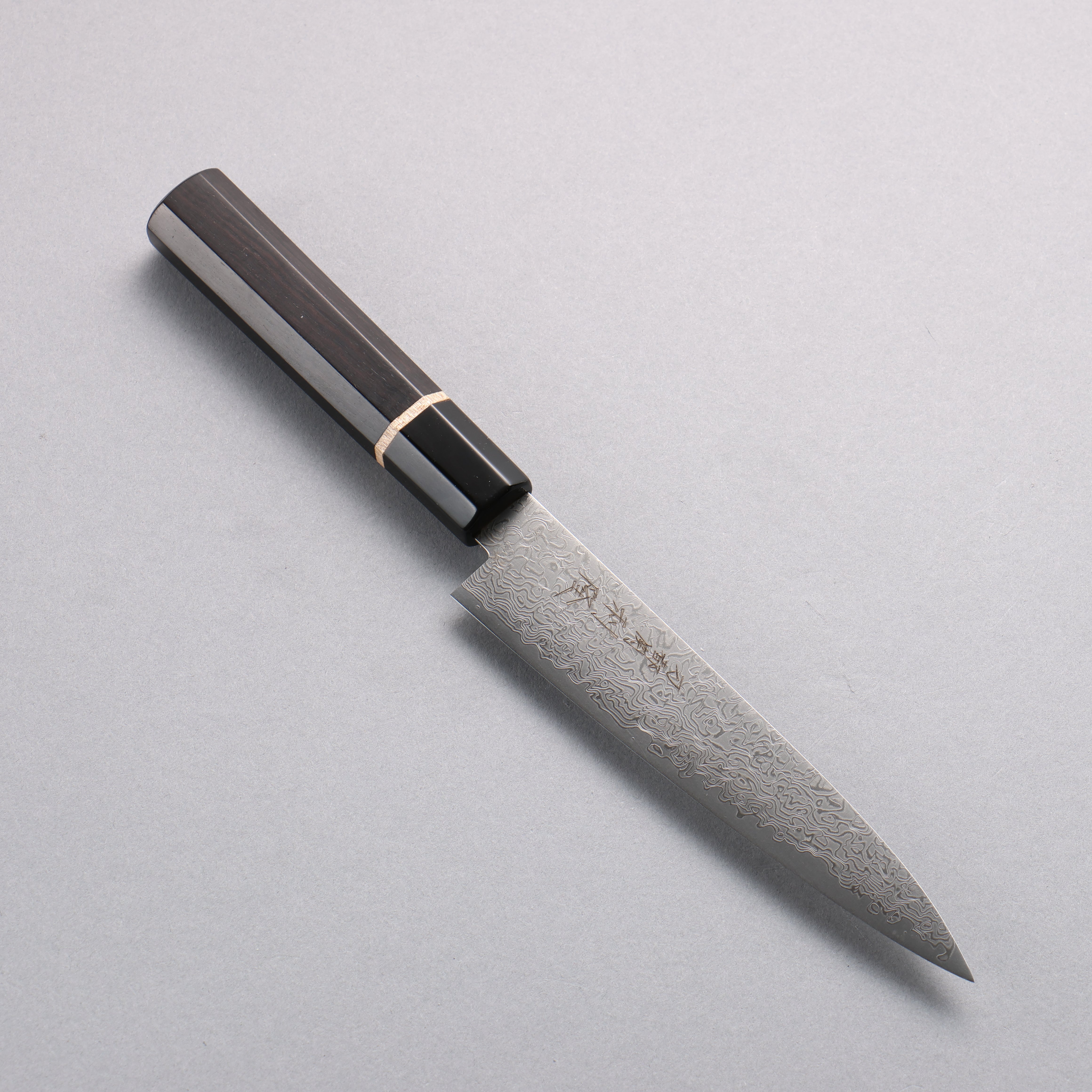 Toshitaka Seisuke VG10 65 Layer Damascus Petty-Utility 135mm Ebony & Maple Ringed Buffalo Horn Handle - Seisuke Knife