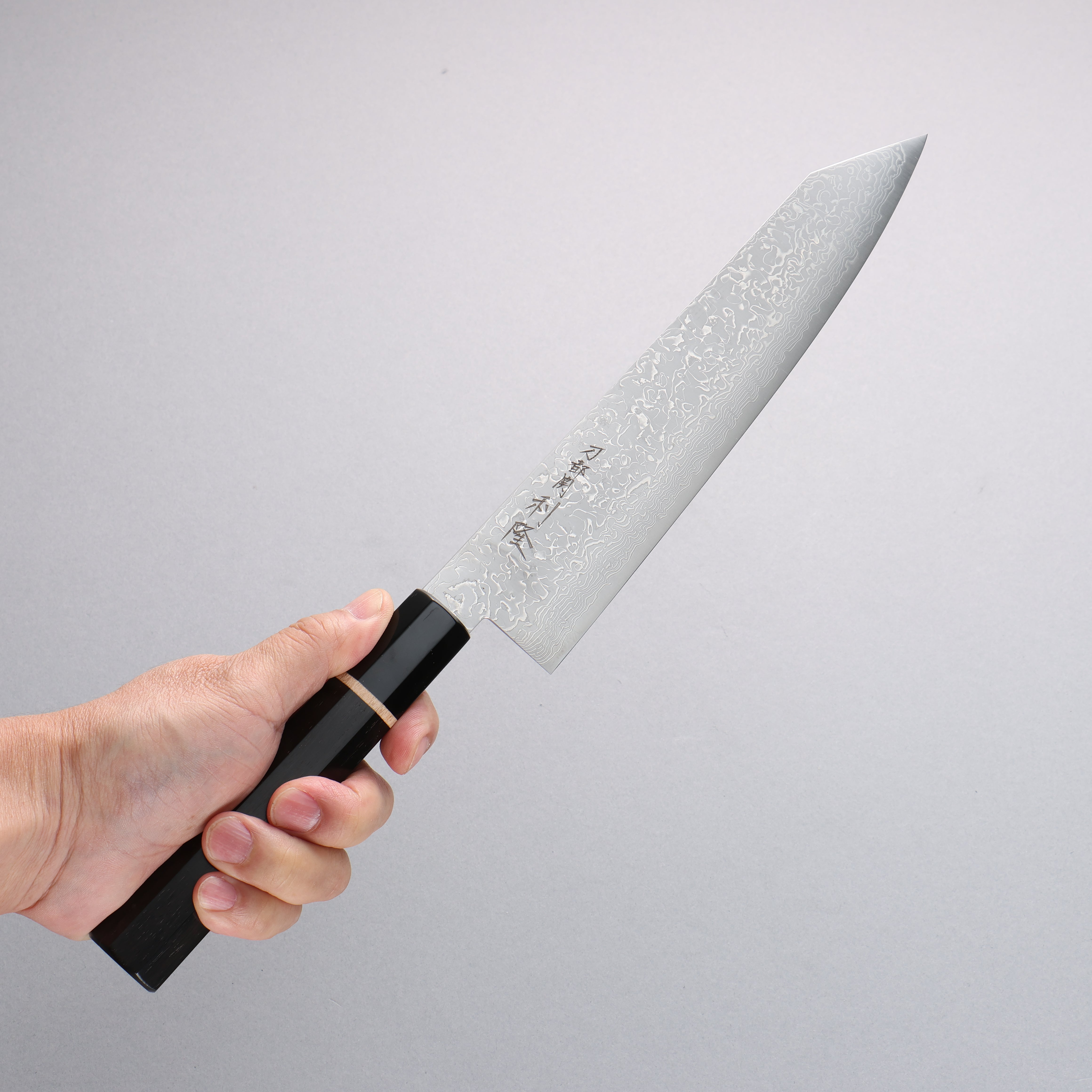 Toshitaka Seisuke VG10 65 Layer Damascus Kiritsuke Gyuto 210mm Ebony (Maple Ring and Water Buffalo Ferrule) Handle - Seisuke Knife