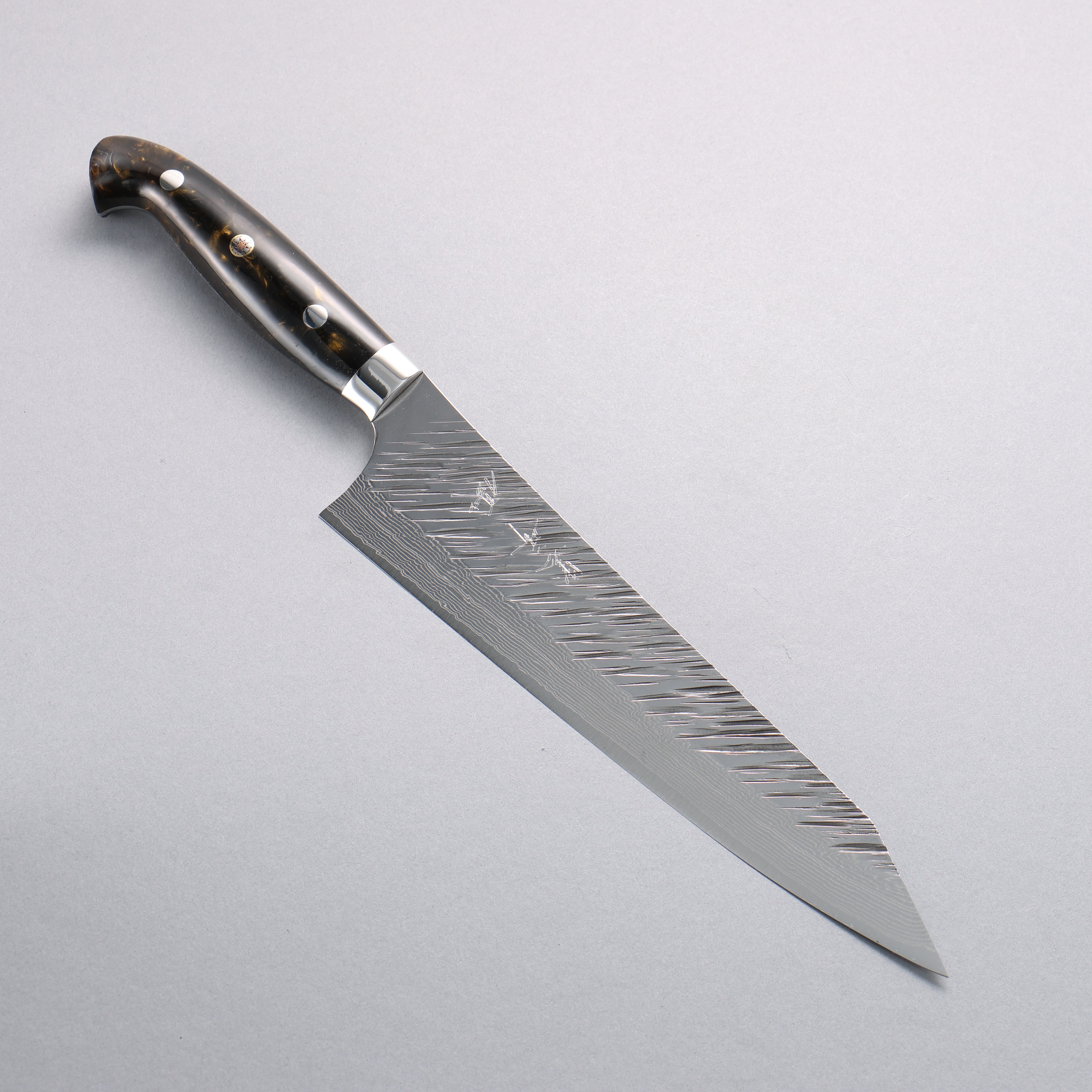 Yu Kurosaki Fujin SG2 Hammered Damascus Kiritsuke Gyuto 210mm Brown Black Acrylic Handle - Seisuke Knife