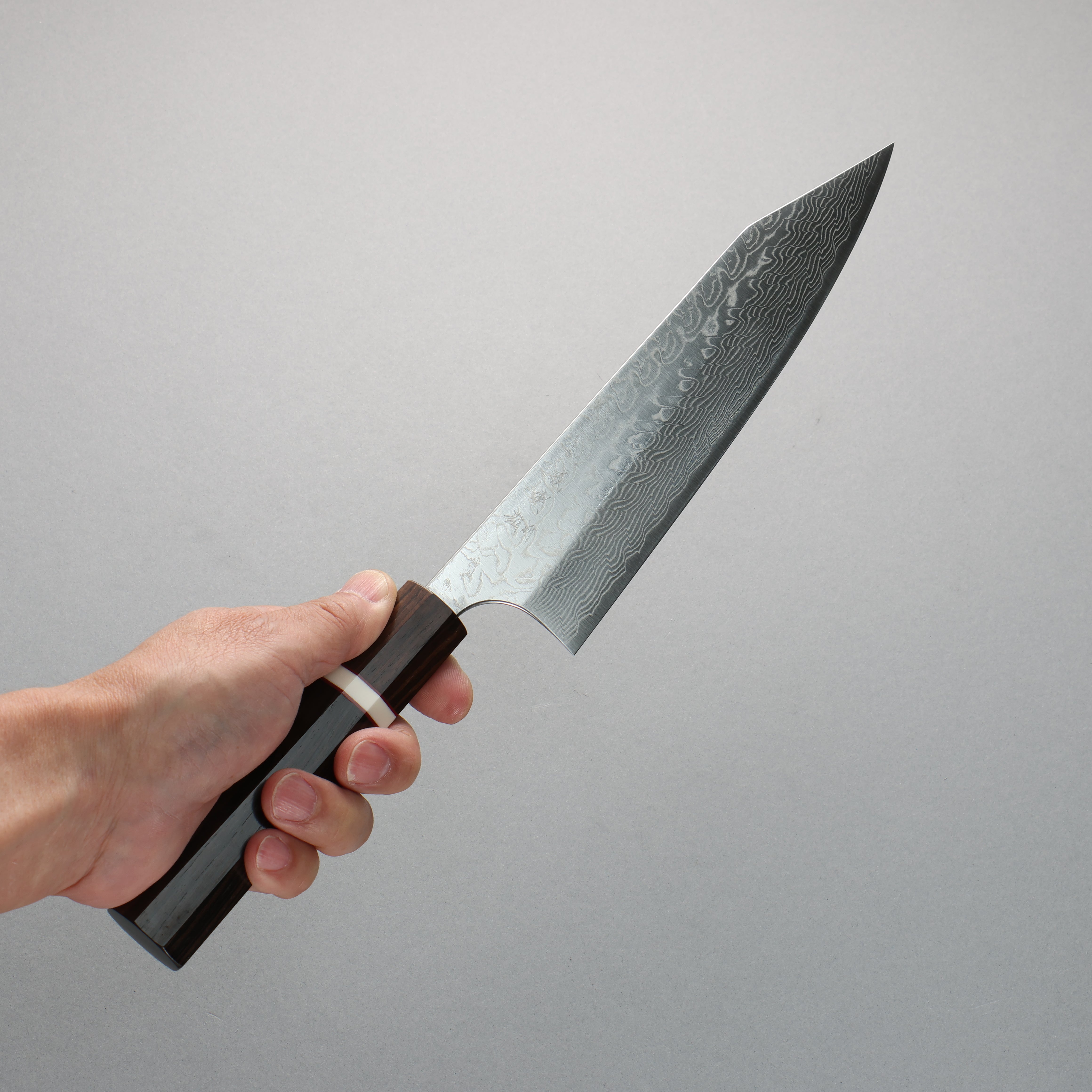 Yoshimi Kato SG2 Damascus Migaki Finished Kiritsuke Gyuto 210mm Ebony (White Ring) Handle - Seisuke Knife
