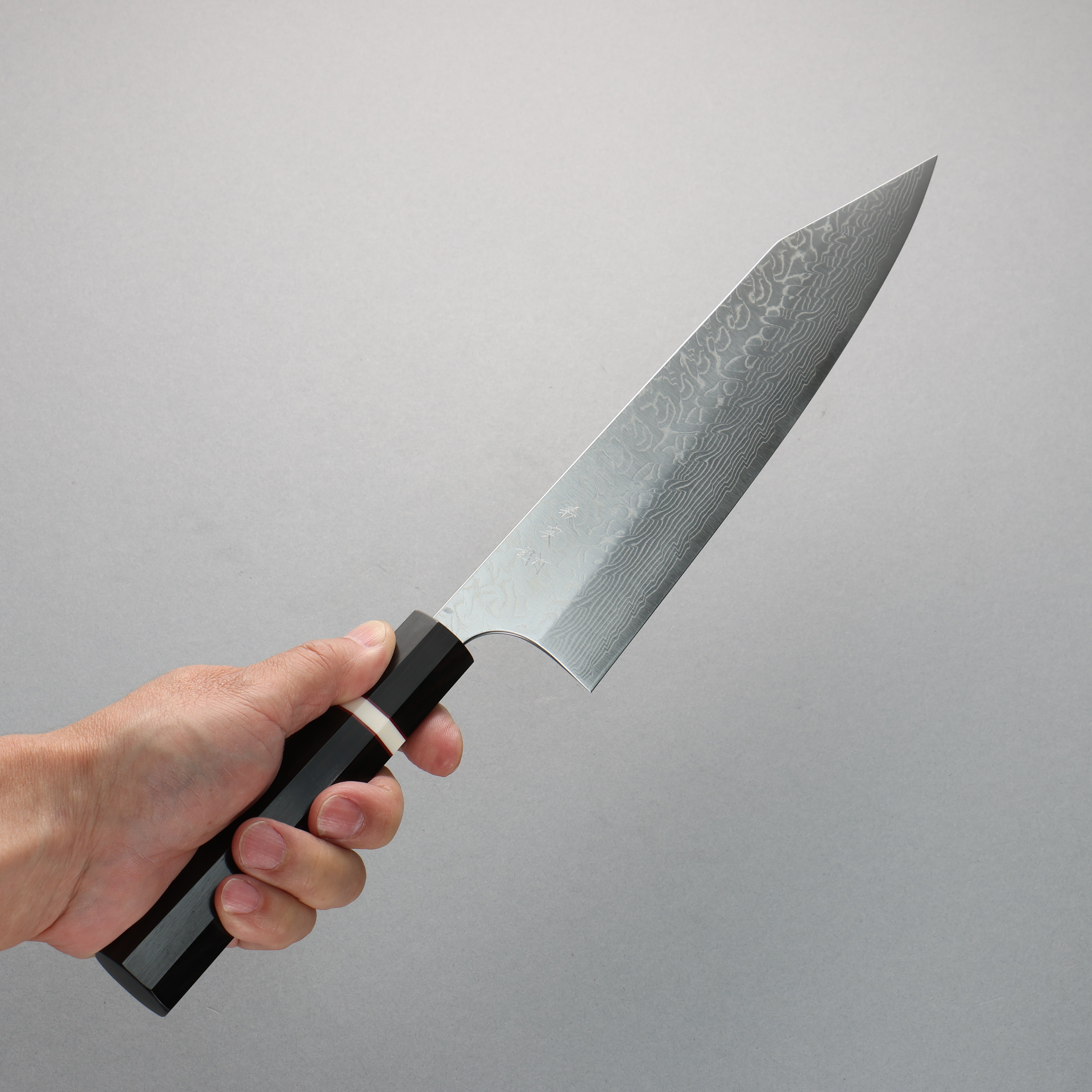 Yoshimi Kato SG2 Damascus Migaki Finished Kiritsuke Gyuto 240mm Ebony (White Ring) Handle - Seisuke Knife