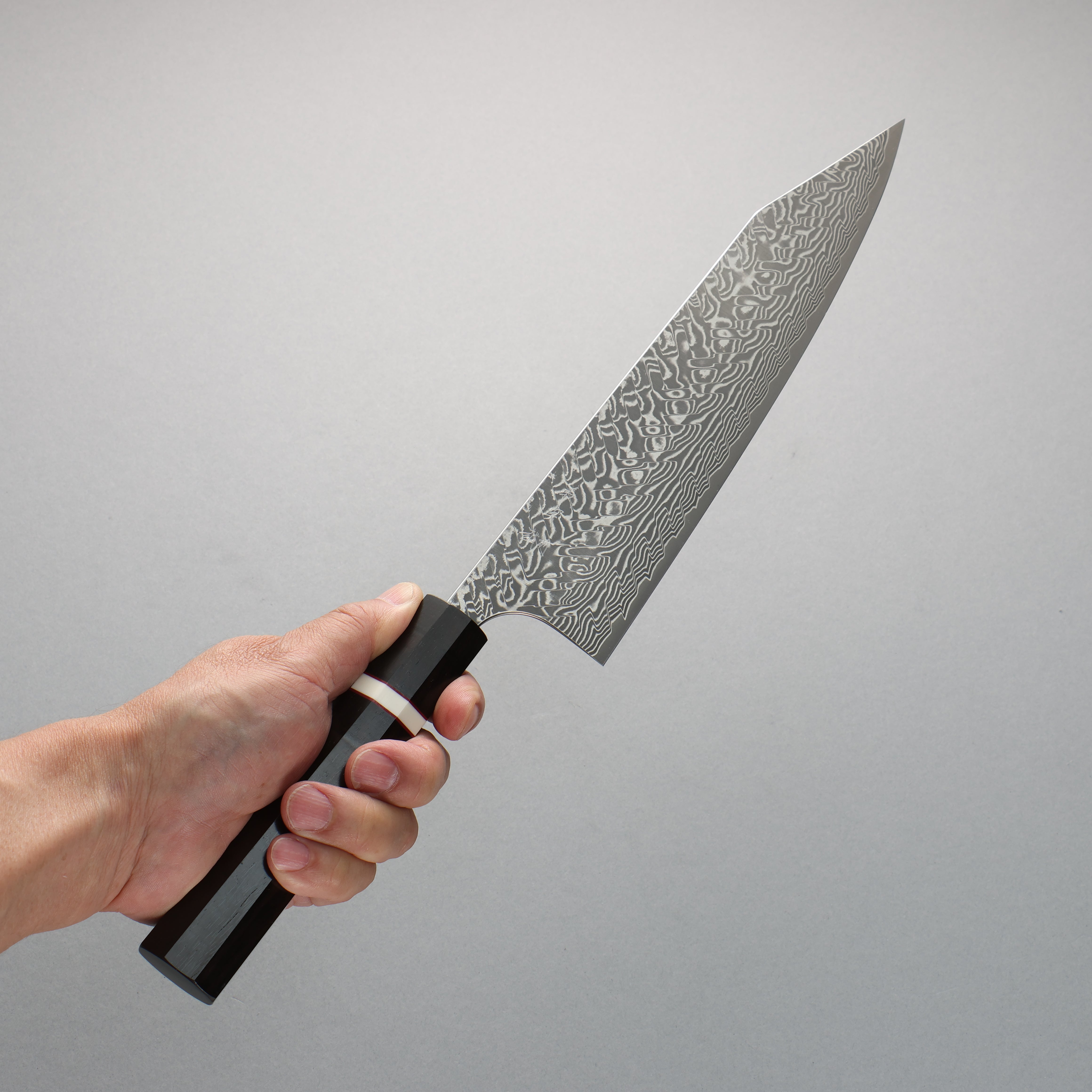 Yoshimi Kato SG2 Black Damascus Kiritsuke Gyuto 240mm Ebony (White Ring) Handle - Seisuke Knife