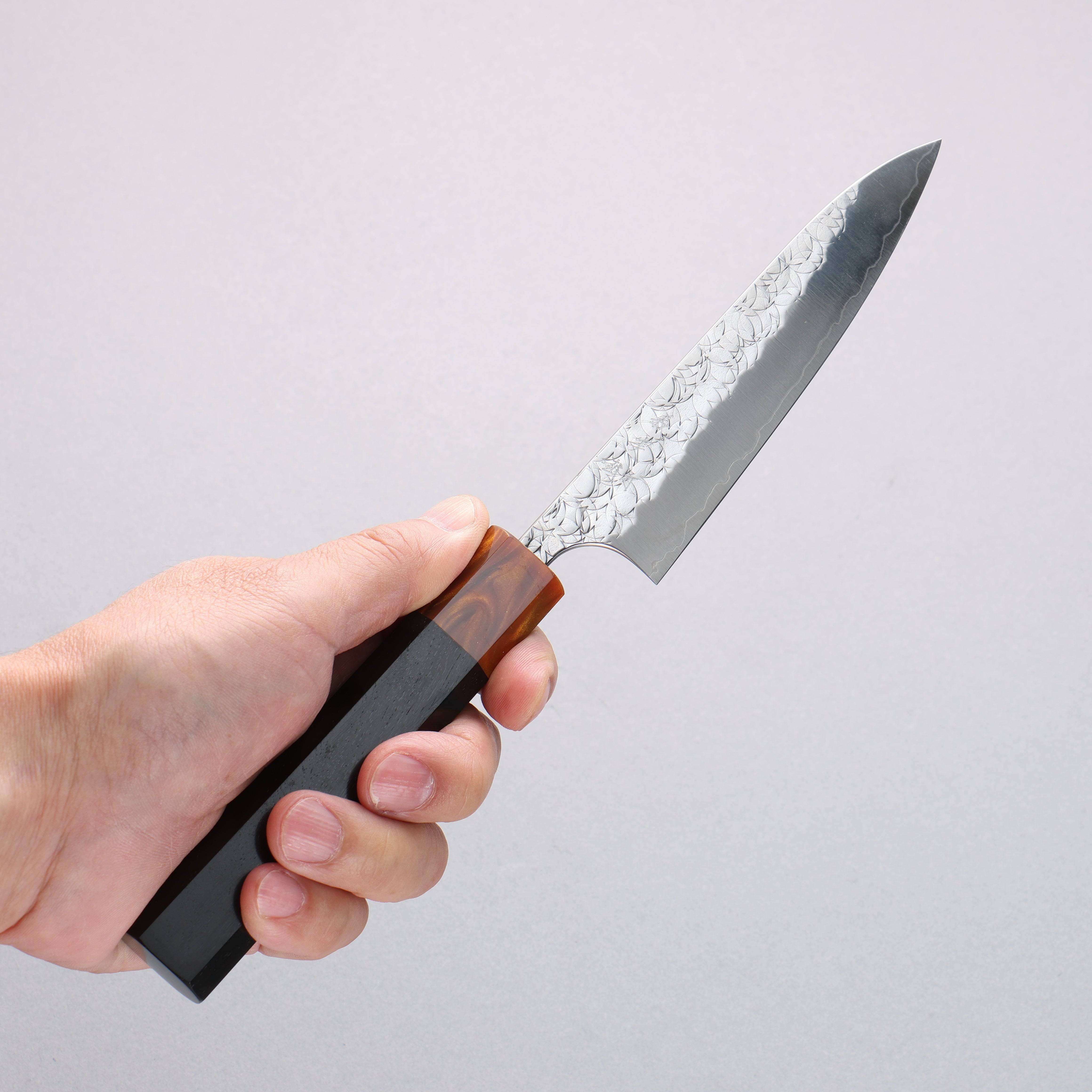 Yoshimi Kato Minamo SG2 Hammered Petty-Utility 120mm Ebony (ferrule: Orange Resin) Handle - Seisuke Knife