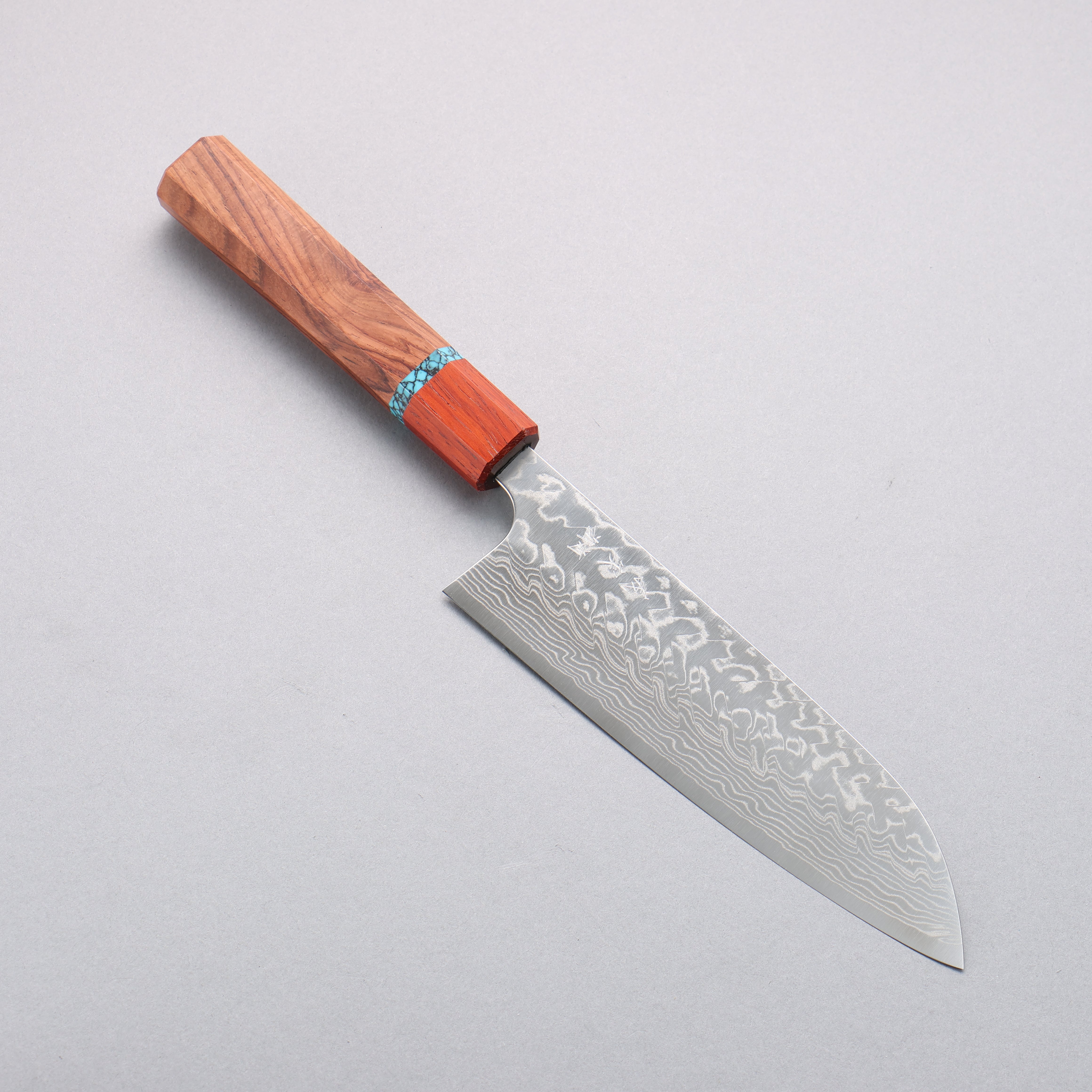 Yoshimi Kato SG2 Damascus Migaki Polish Finish Santoku 170mm Rosewood (Turquoise Ring) Handle - Seisuke Knife