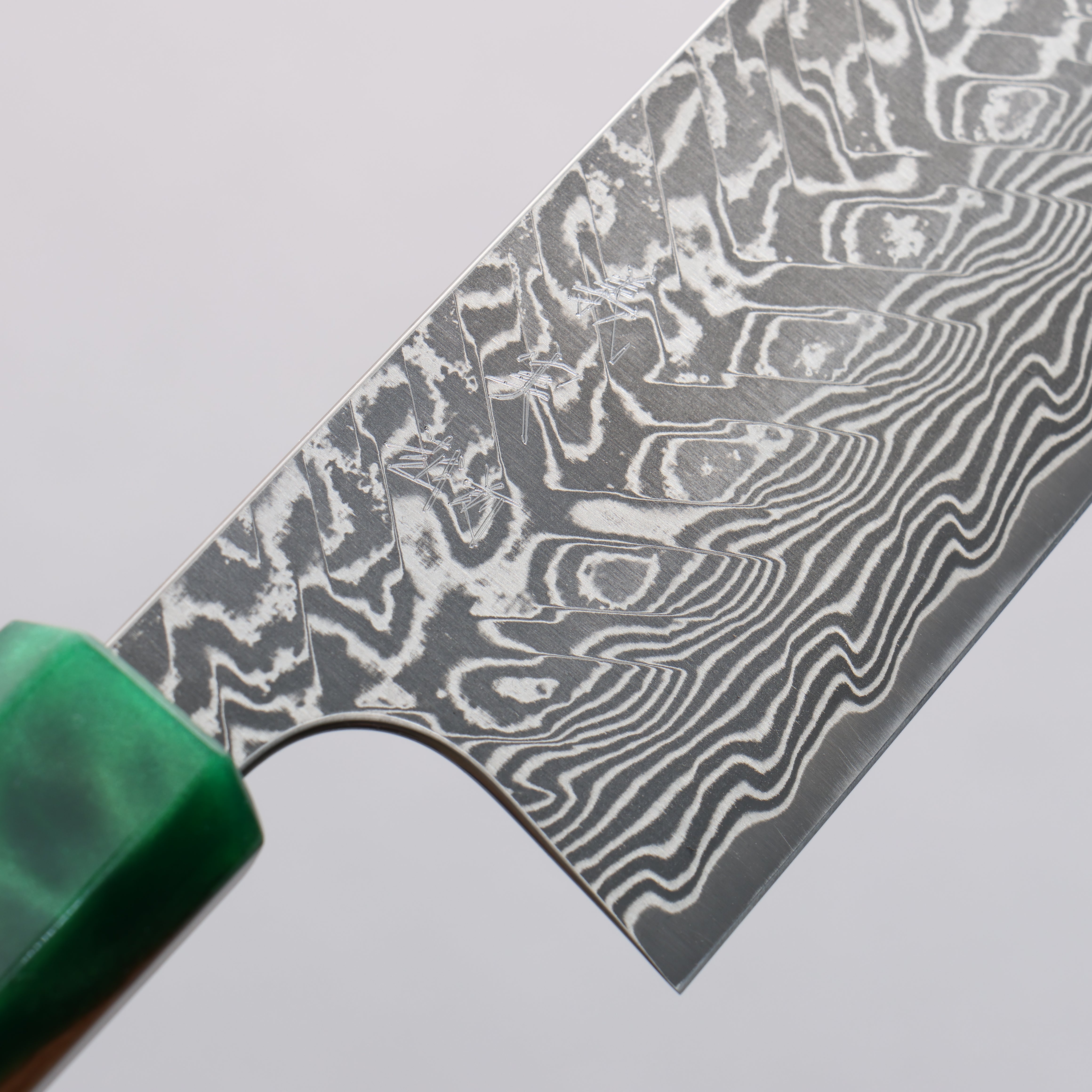 Yoshimi Kato SG2 Black Damascus Santoku 170mm Olive Tree and Green Resin Handle - Seisuke Knife