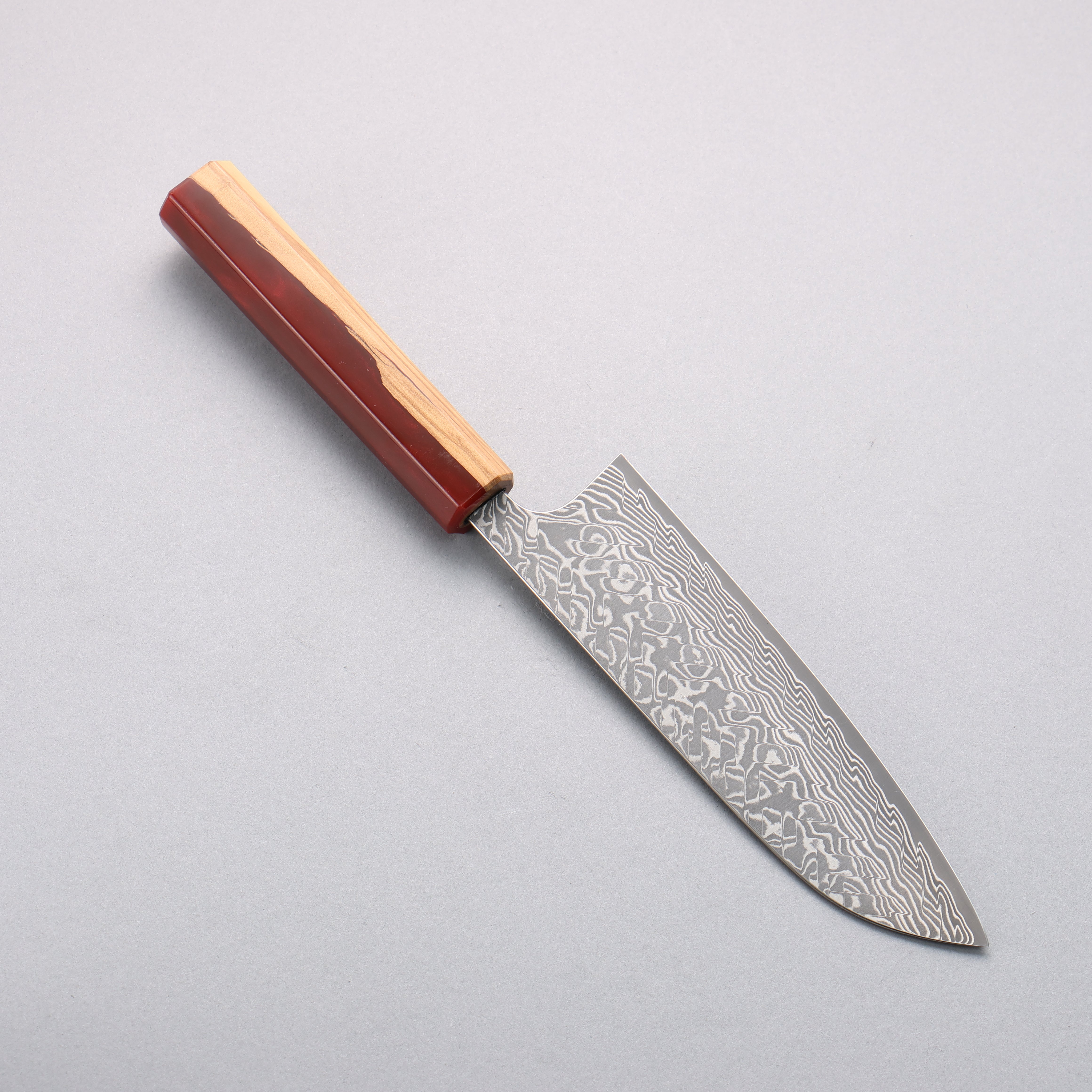 Yoshimi Kato SG2 Black Damascus Santoku 170mm Olive Tree and Red Resin Handle - Seisuke Knife