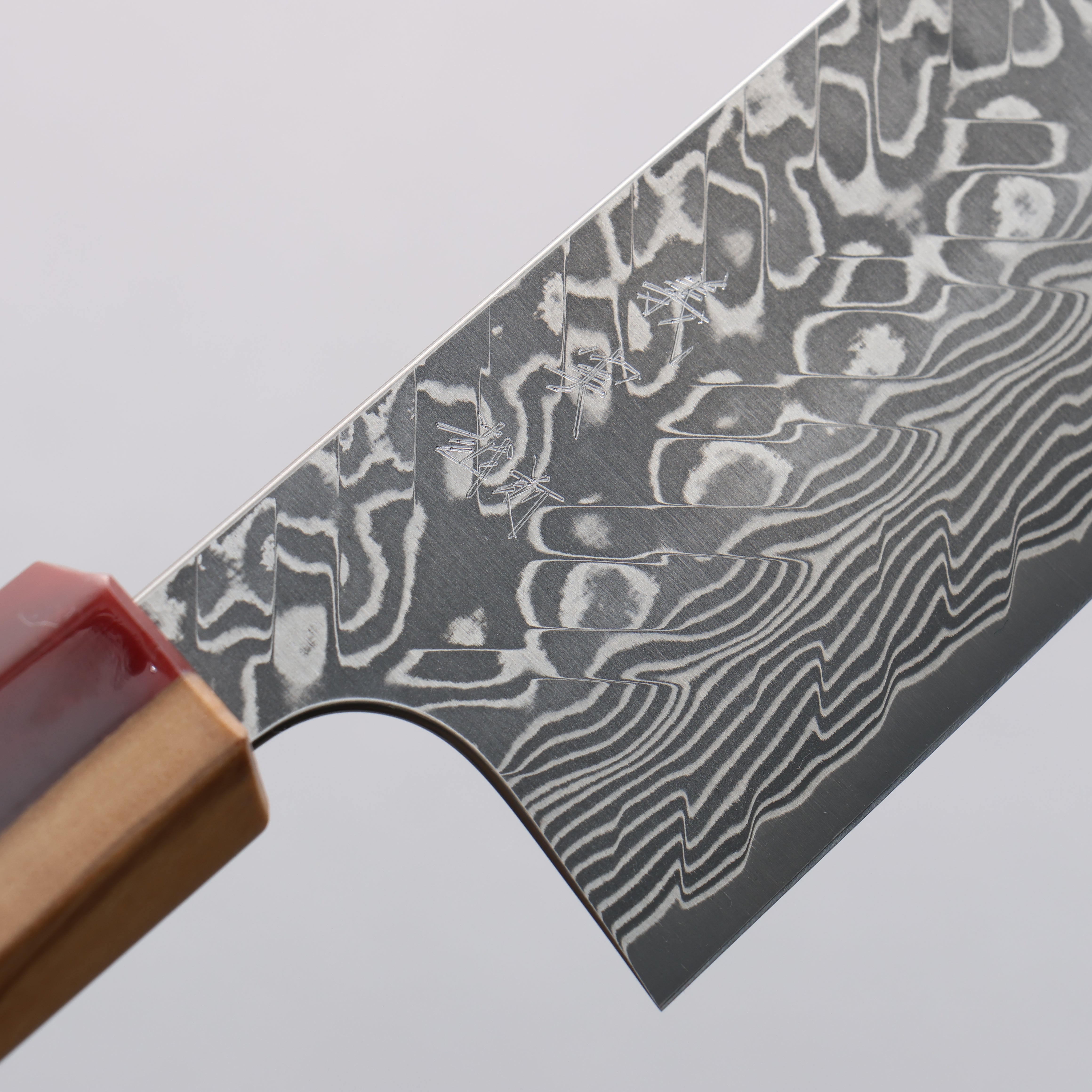 Yoshimi Kato SG2 Black Damascus Santoku 170mm Olive Tree and Red Resin Handle - Seisuke Knife