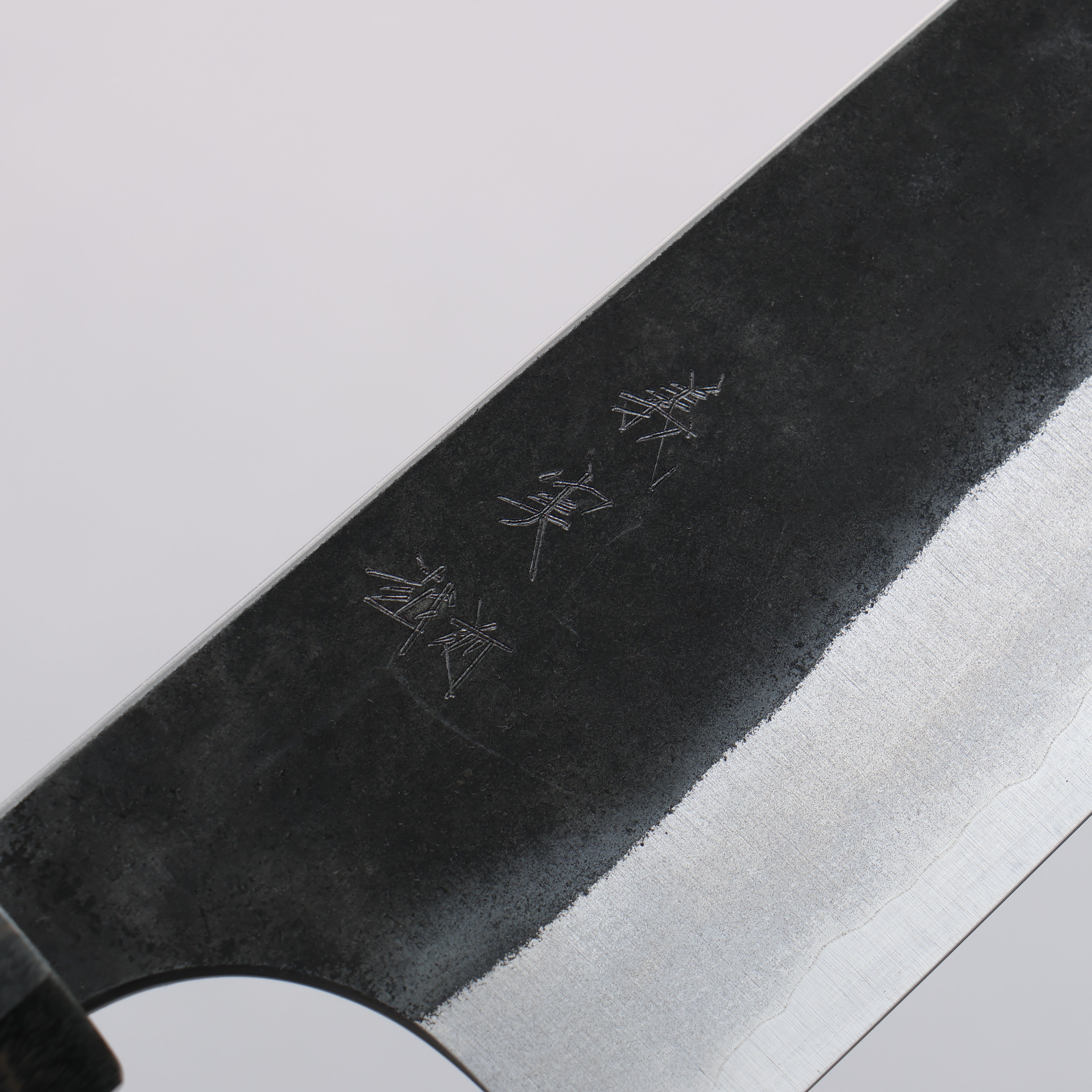Yoshimi Kato Blue Super Black Finished Bunka 170mm Gray Stabilized Wood (White Ring) Handle - Seisuke Knife