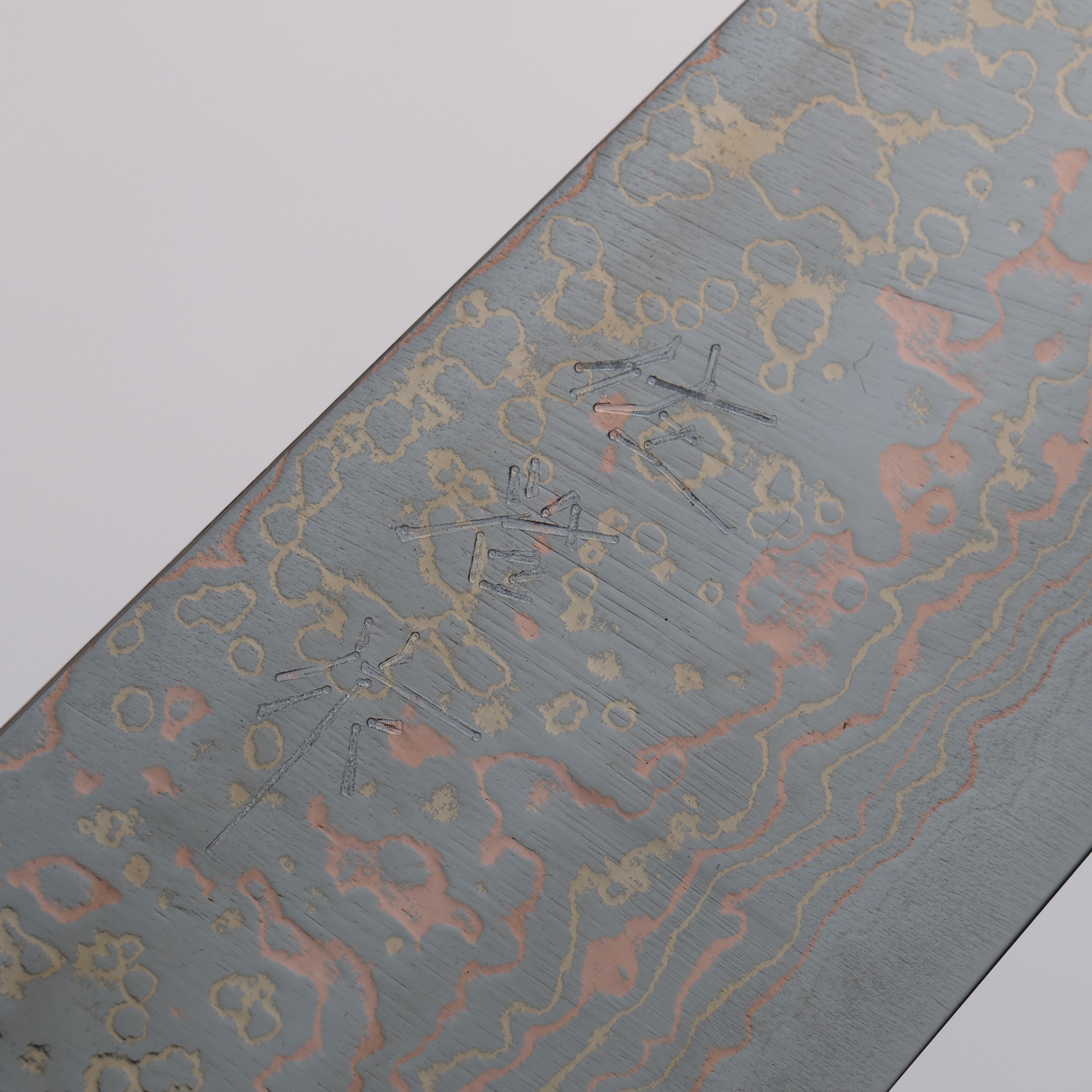 Takeshi Saji VG10w Colored Damascus Gyuto 210mm Orange Cow Bone Handle - Seisuke Knife