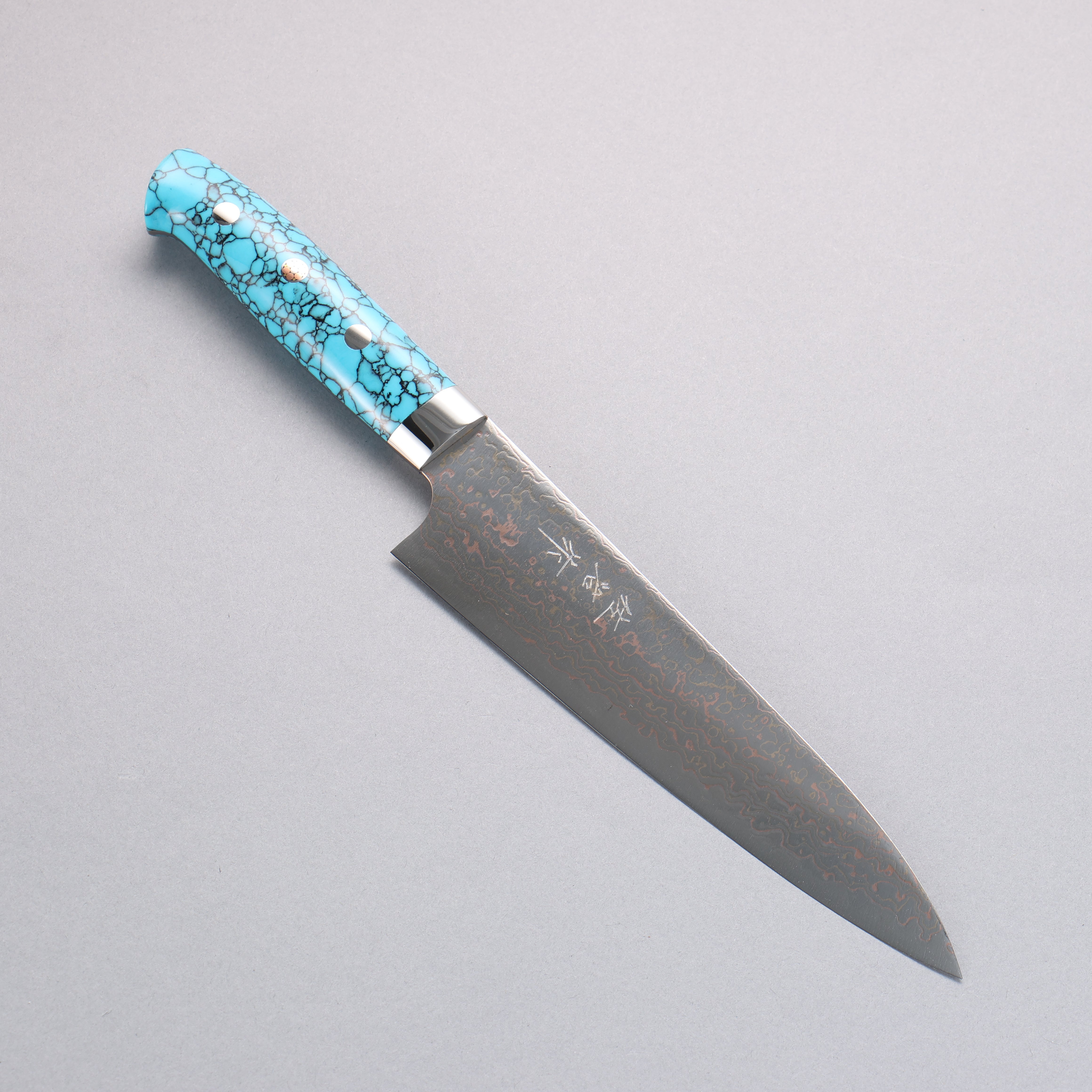 Takeshi Saji VG10w Colored Damascus Gyuto 180mm Blue Turquoise Handle - Seisuke Knife
