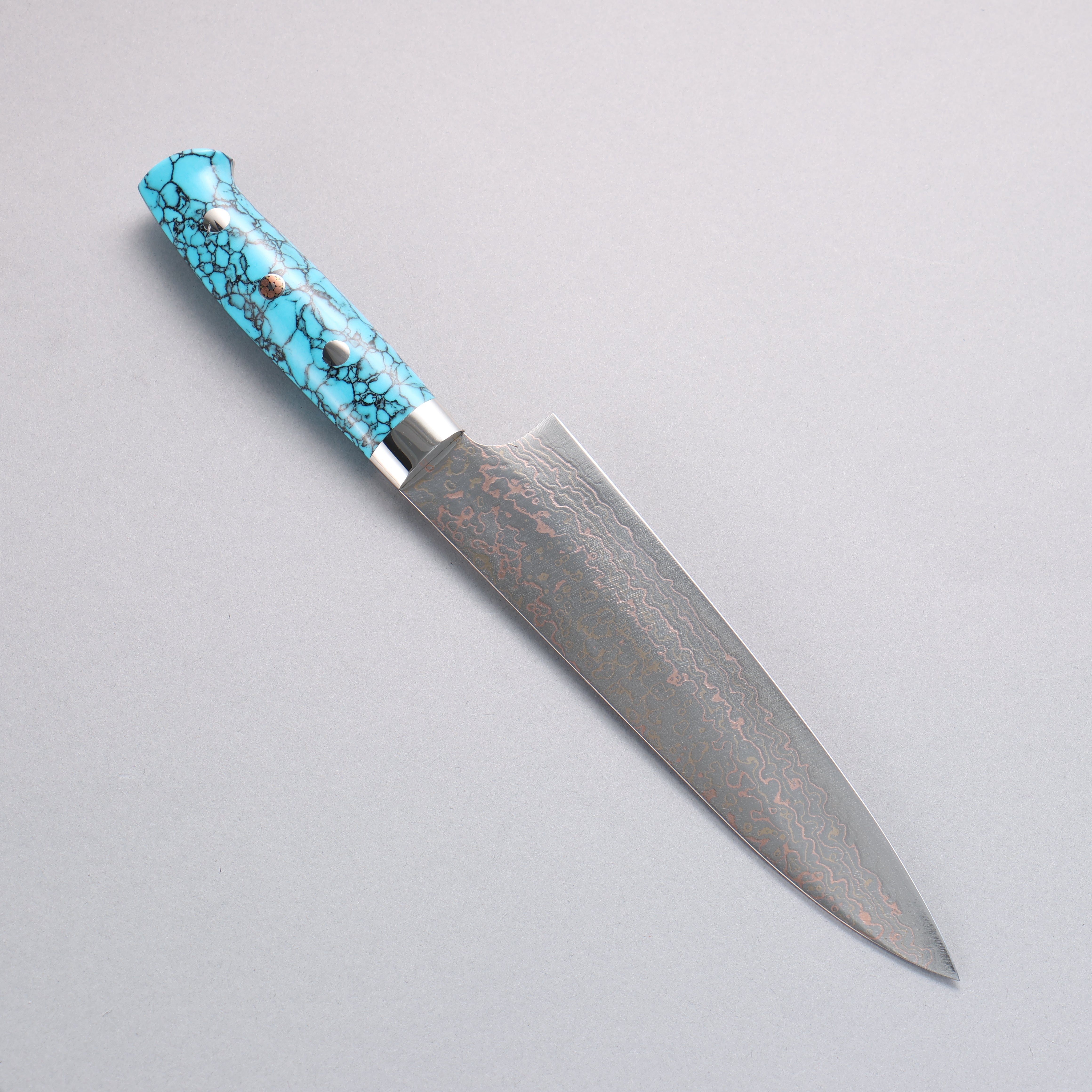 Takeshi Saji VG10w Colored Damascus Gyuto 180mm Blue Turquoise Handle - Seisuke Knife