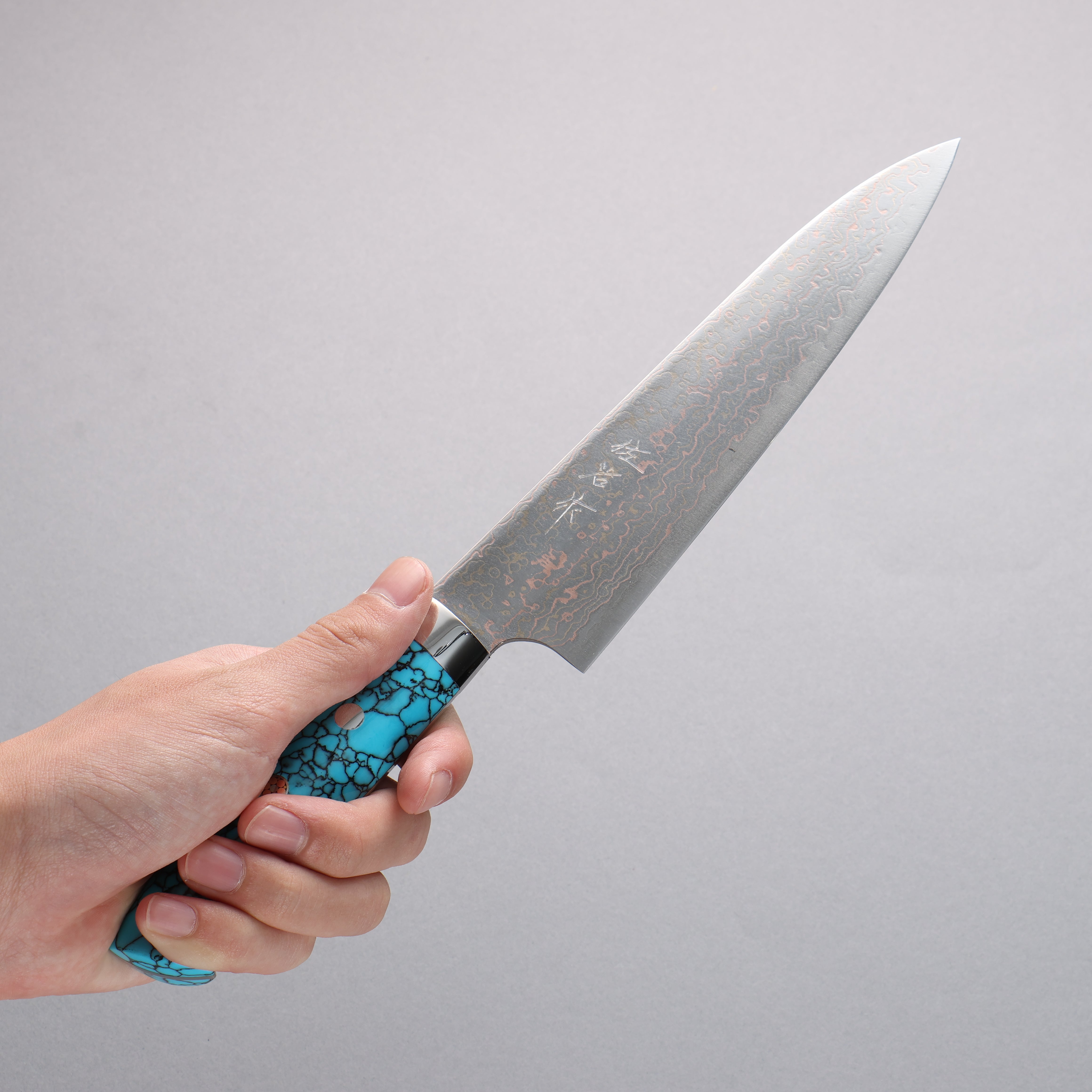 Takeshi Saji VG10w Colored Damascus Gyuto 180mm Blue Turquoise Handle - Seisuke Knife