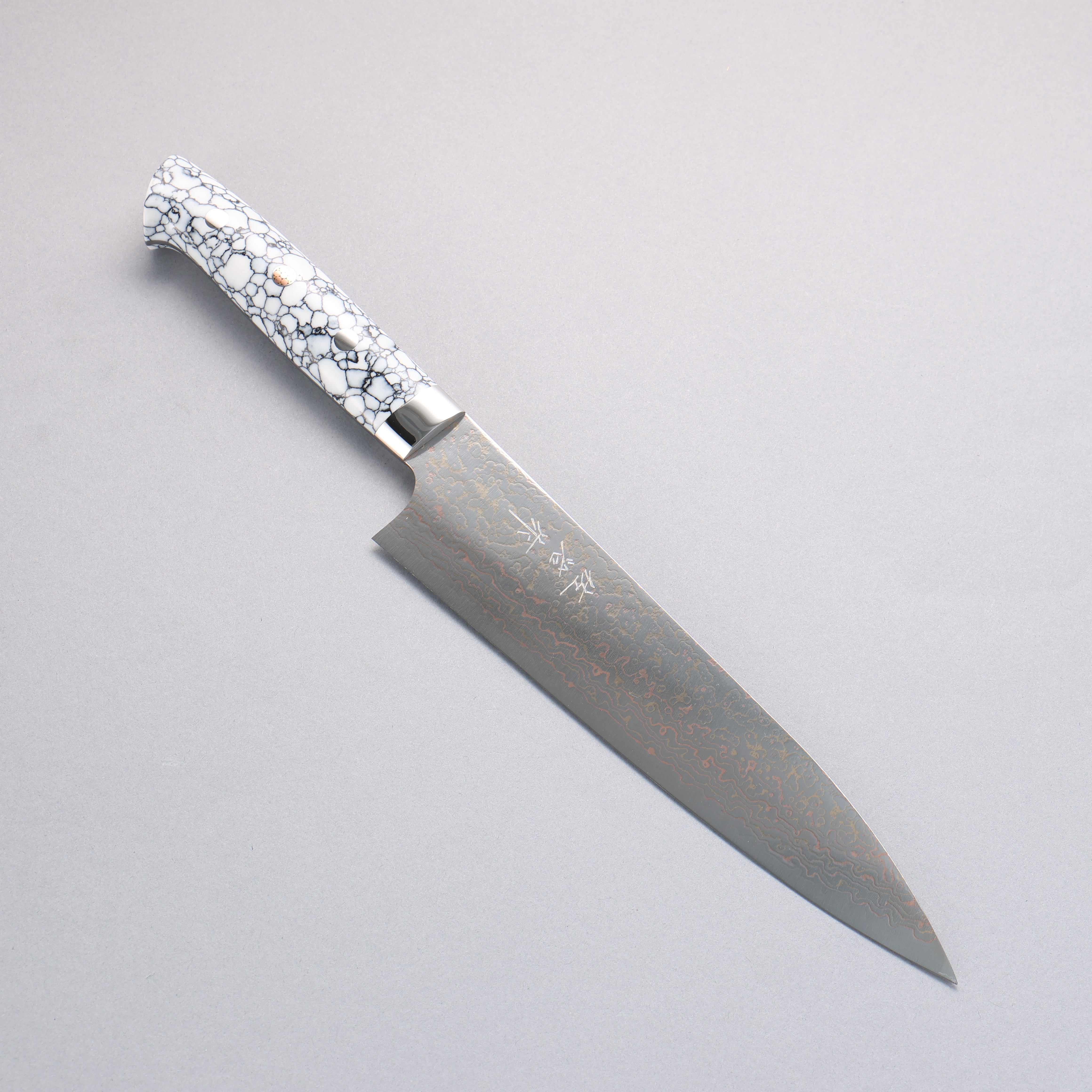 Takeshi Saji VG10w Colored Damascus Gyuto 210mm White Turquoise Handle - Seisuke Knife