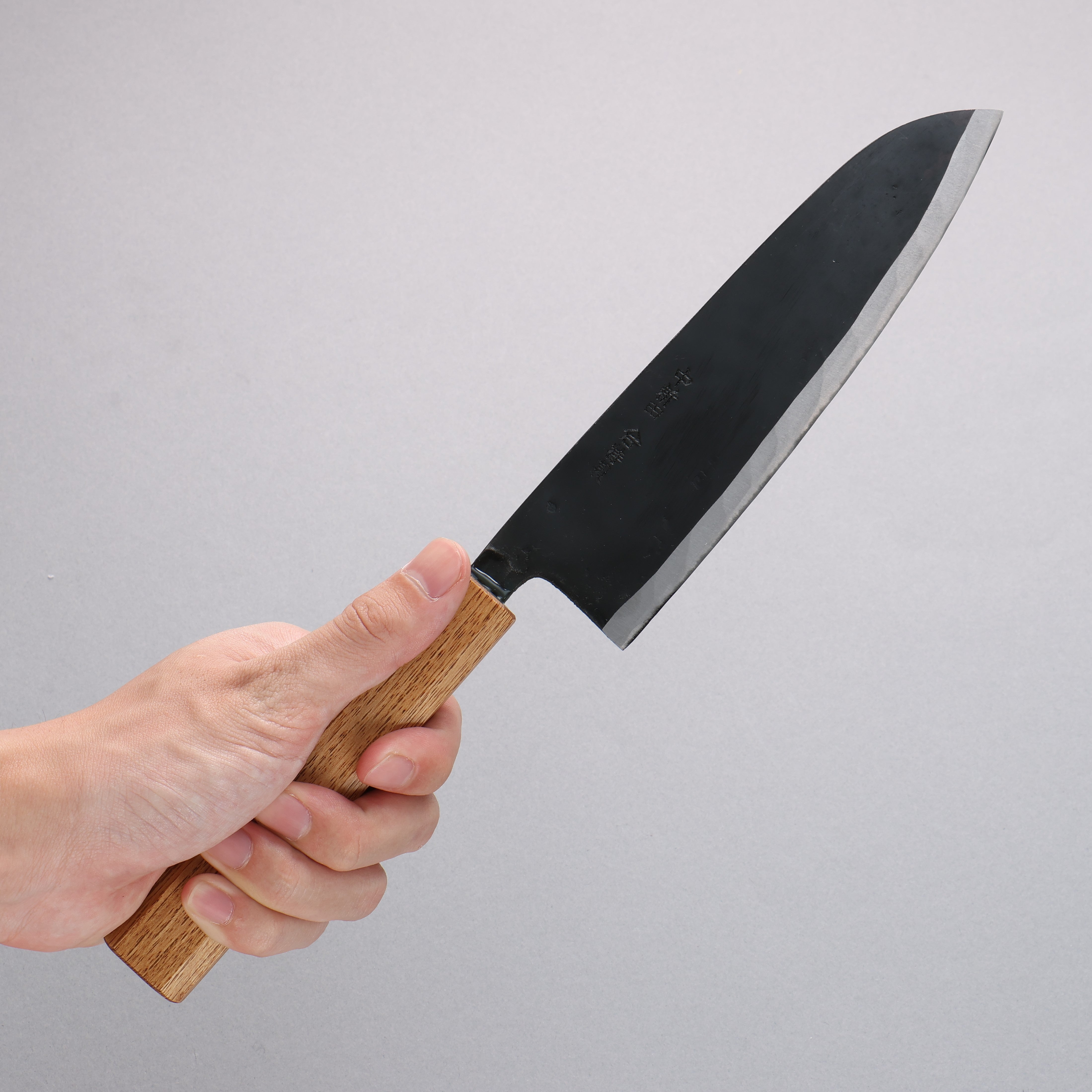 Nakaniida White Steel No.2 Black Finished Santoku 165mm Oak Handle - Seisuke Knife