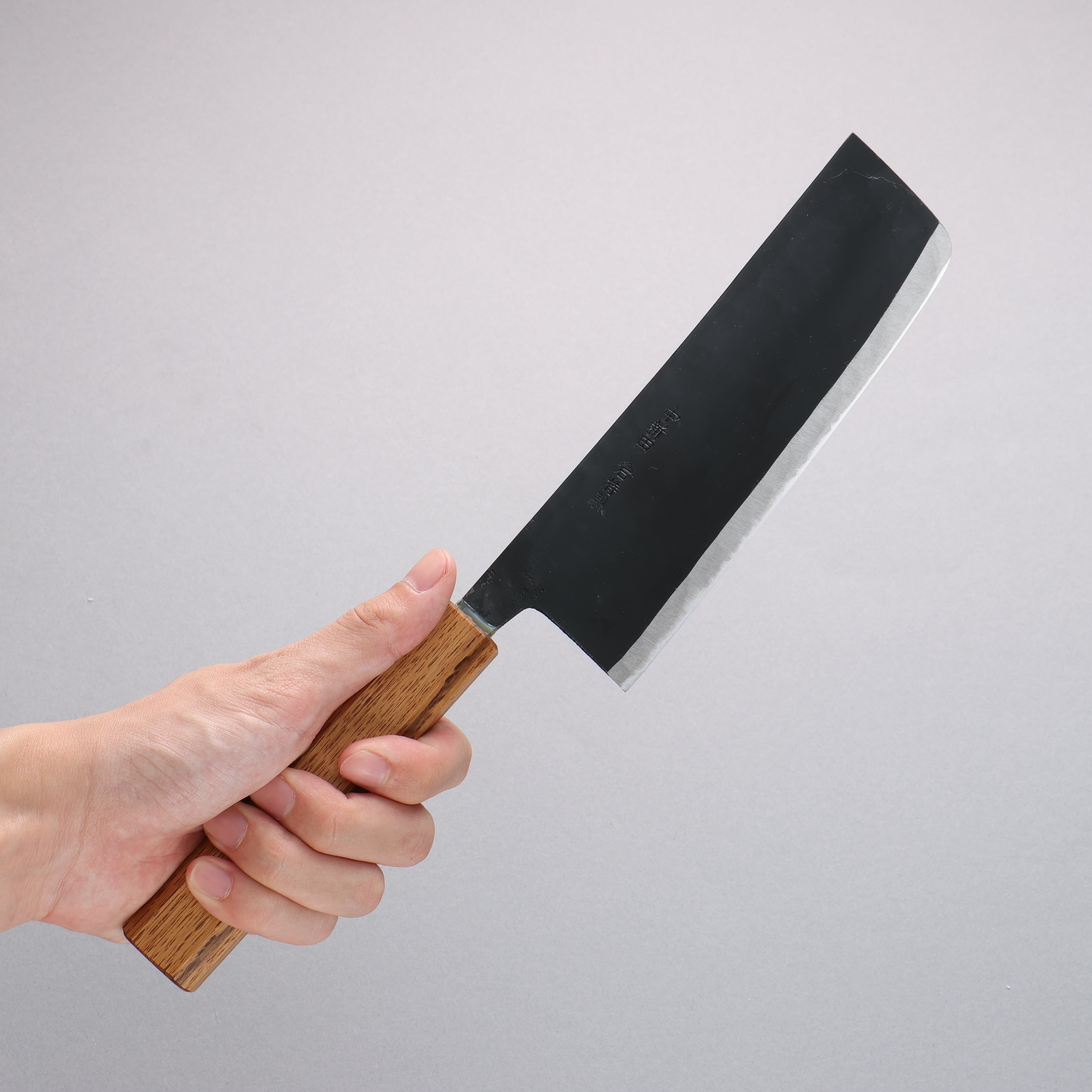 Nakaniida White Steel No.2 Migaki Finished Nakiri 180mm Burnt Oak Handle - Seisuke Knife