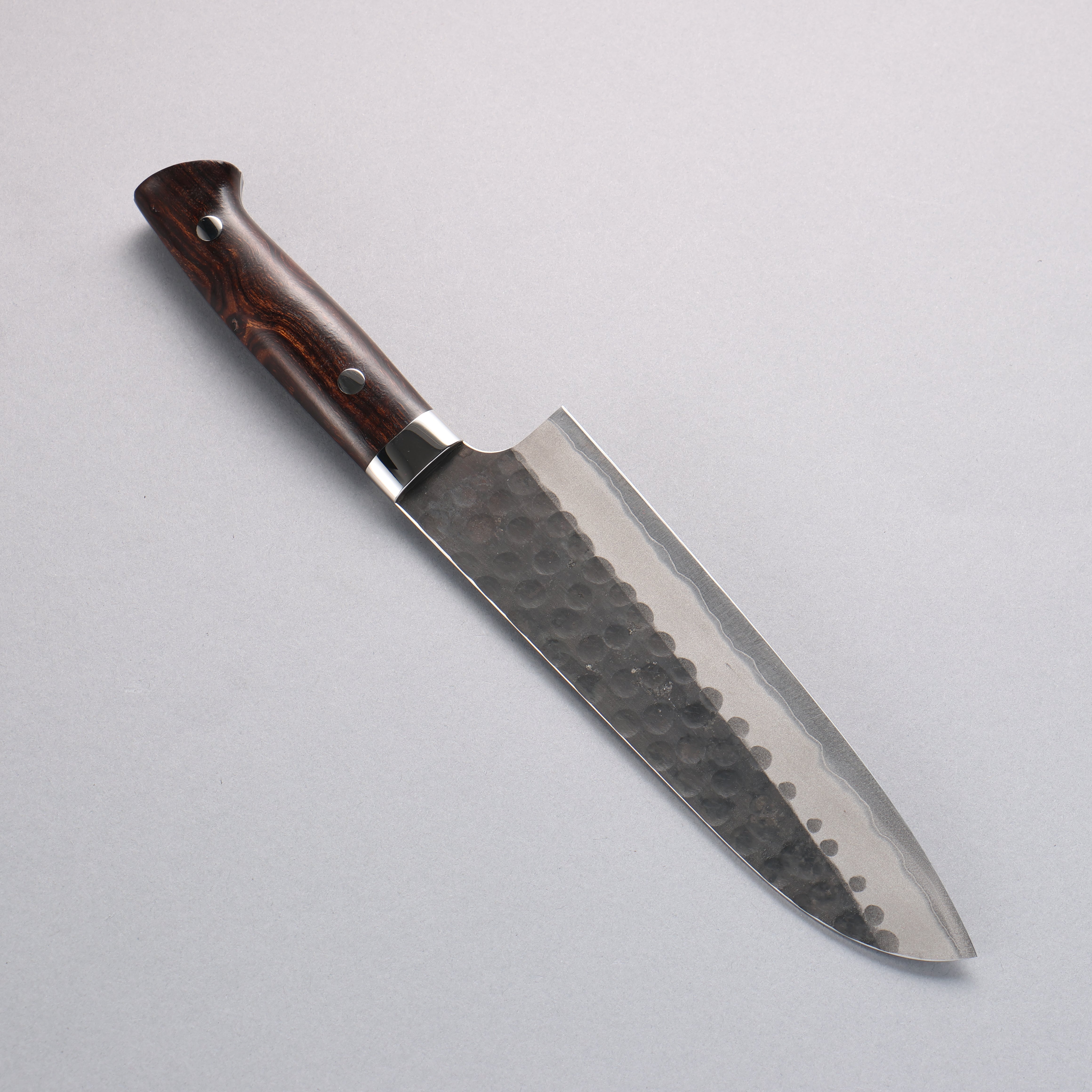 Takeshi Saji Blue Super Hammered(Maru) Kurouchi Santoku 180mm Ironwood Handle - Seisuke Knife