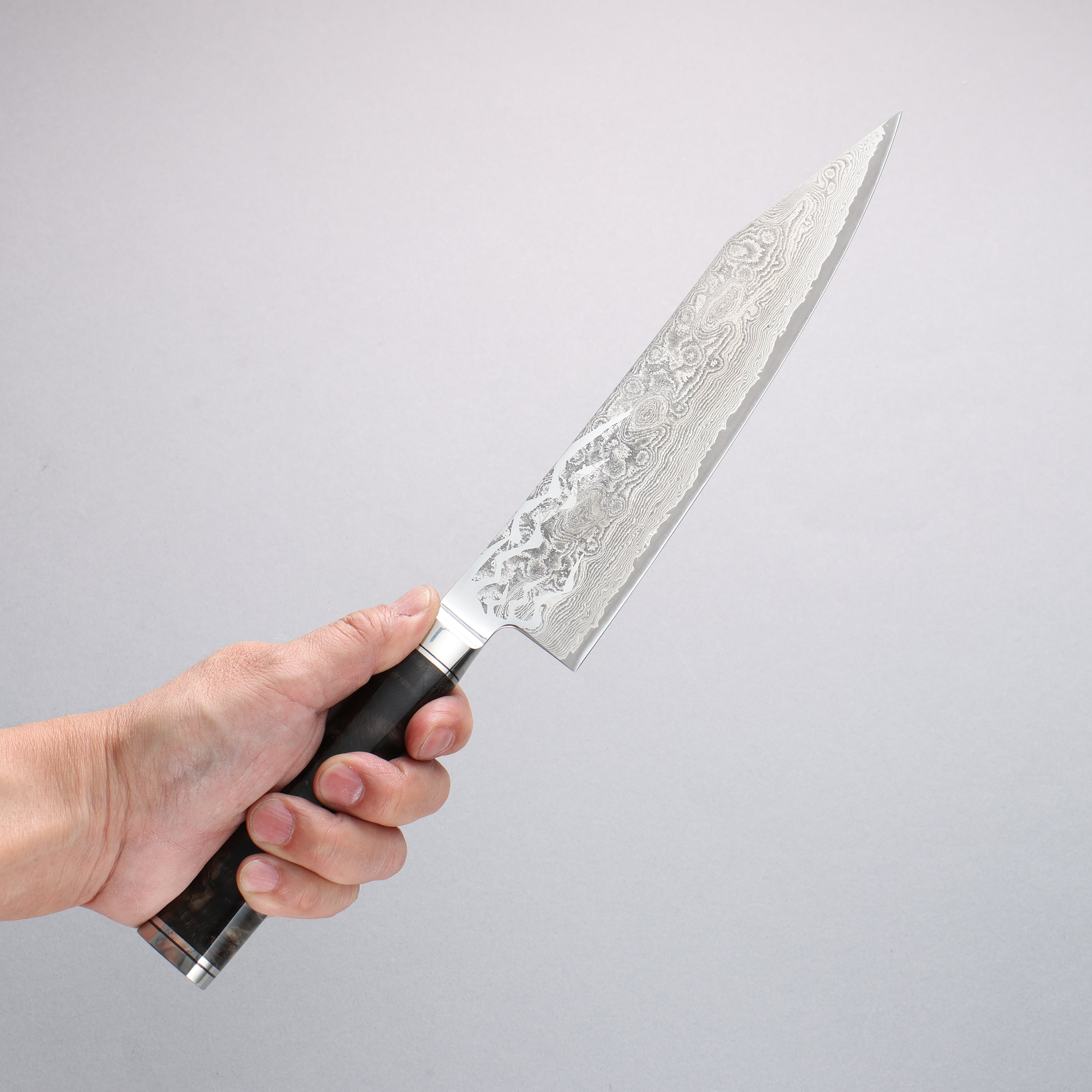 Ryusen Oukokuryu MT SG2 Damascus Migaki Finished Kiritsuke Gyuto 210mm Stabilized wood Handle - Seisuke Knife