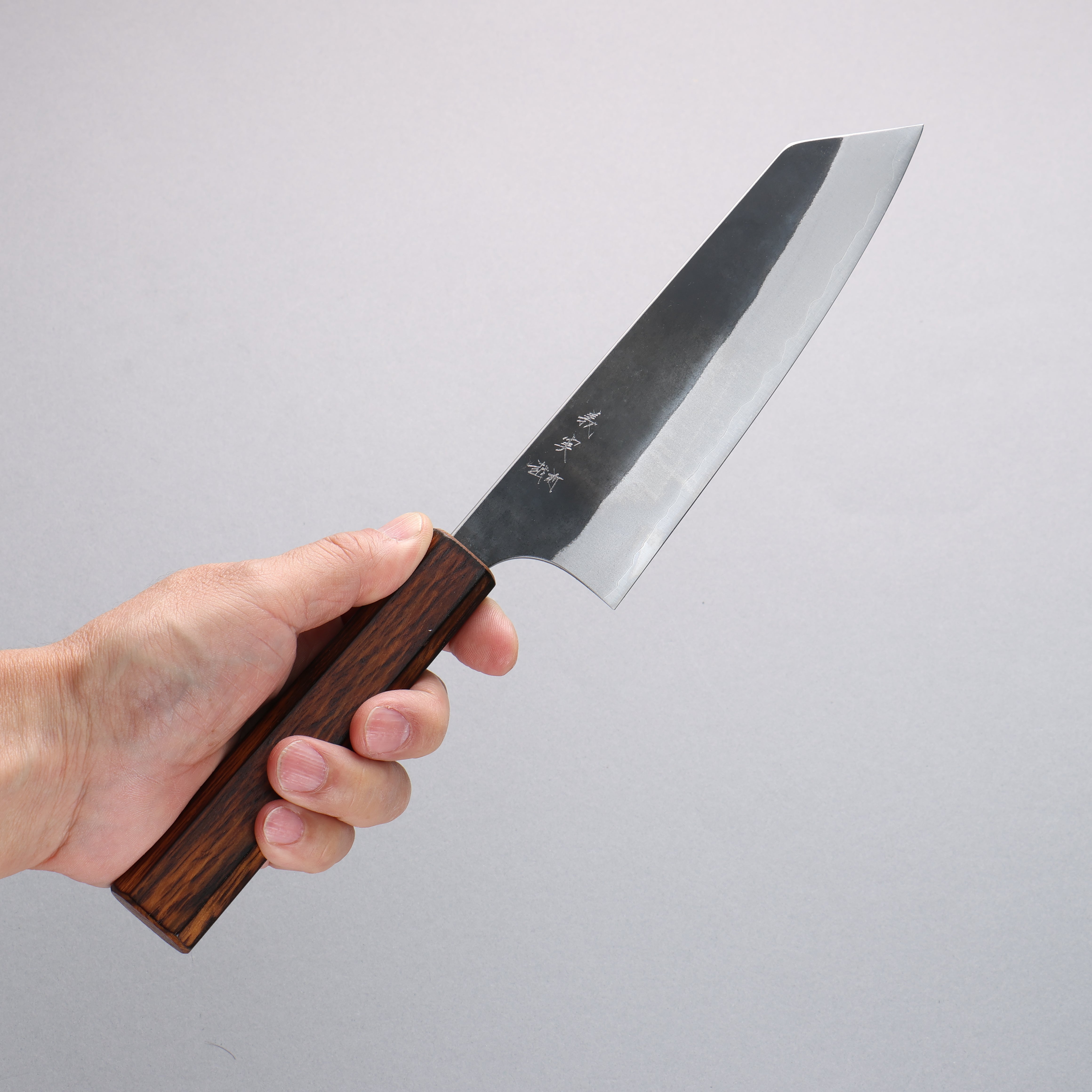 Yoshimi Kato Blue Super Black Finished Bunka 170mm Burnt Oak (Lacquered) Handle - Seisuke Knife