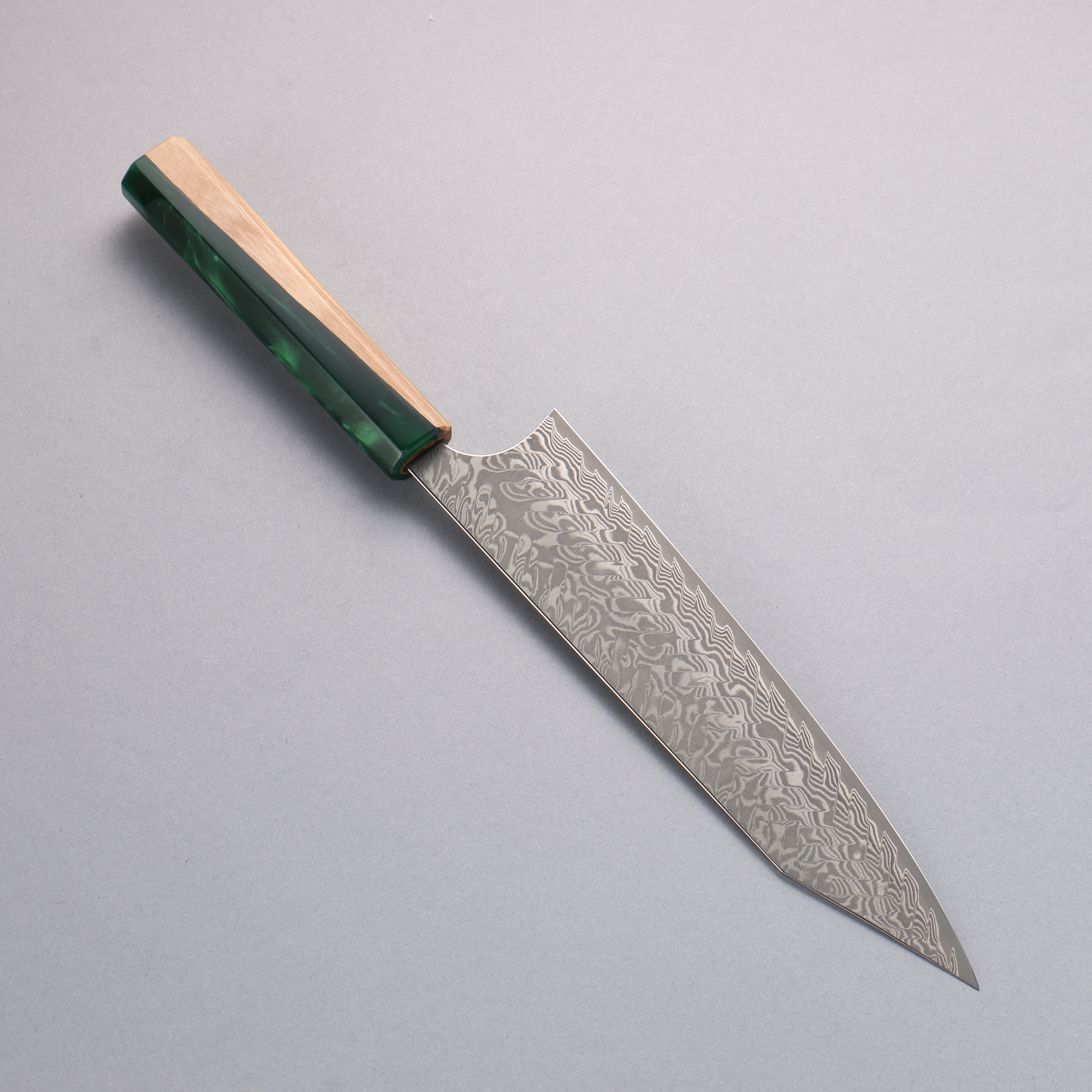Yoshimi Kato SG2 Black Damascus Kiritsuke Gyuto 210mm Olive Tree and Green Resin Handle - Seisuke Knife