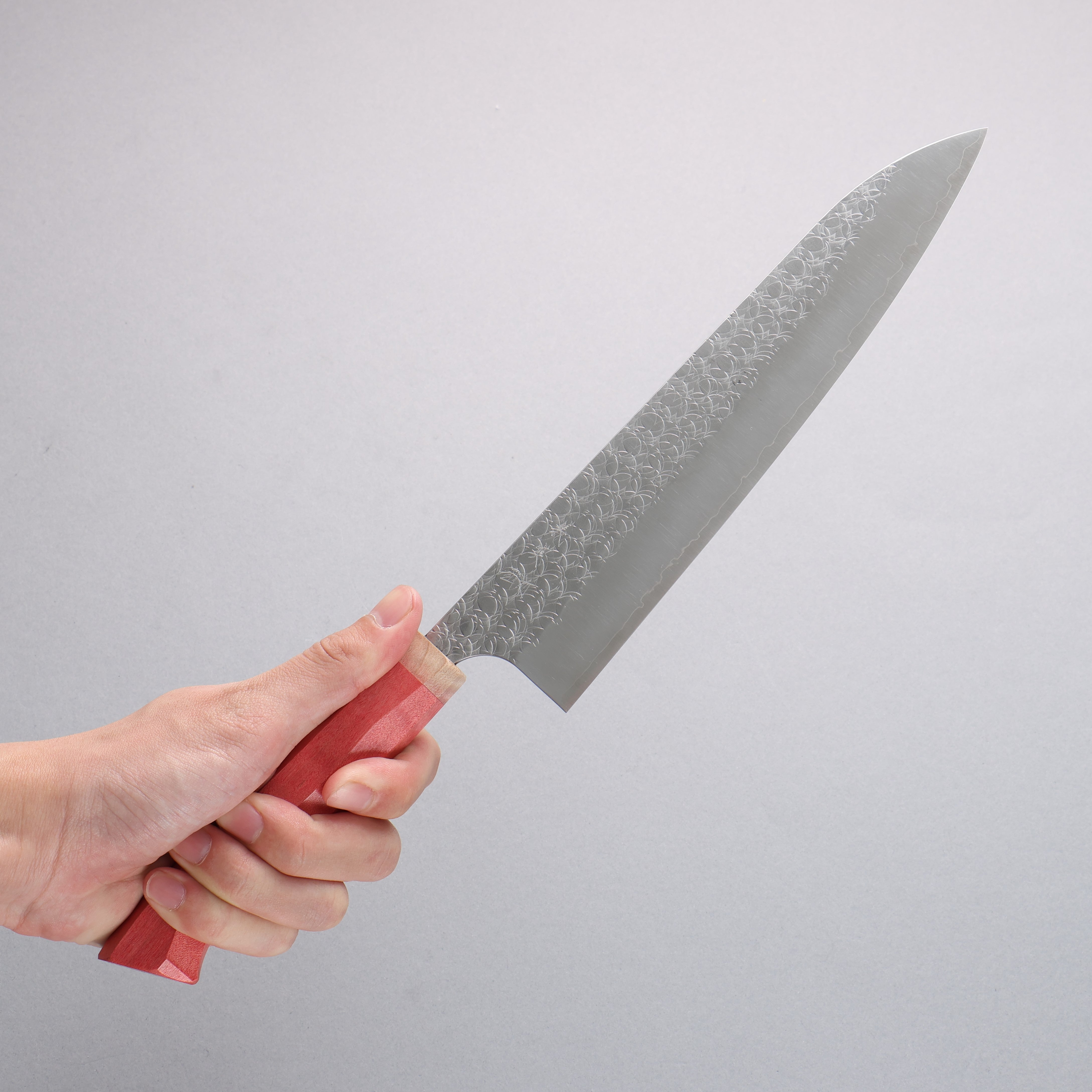 Yoshimi Kato Minamo SG2 Hammered Gyuto 210mm Red Western-Style Handle - Seisuke Knife