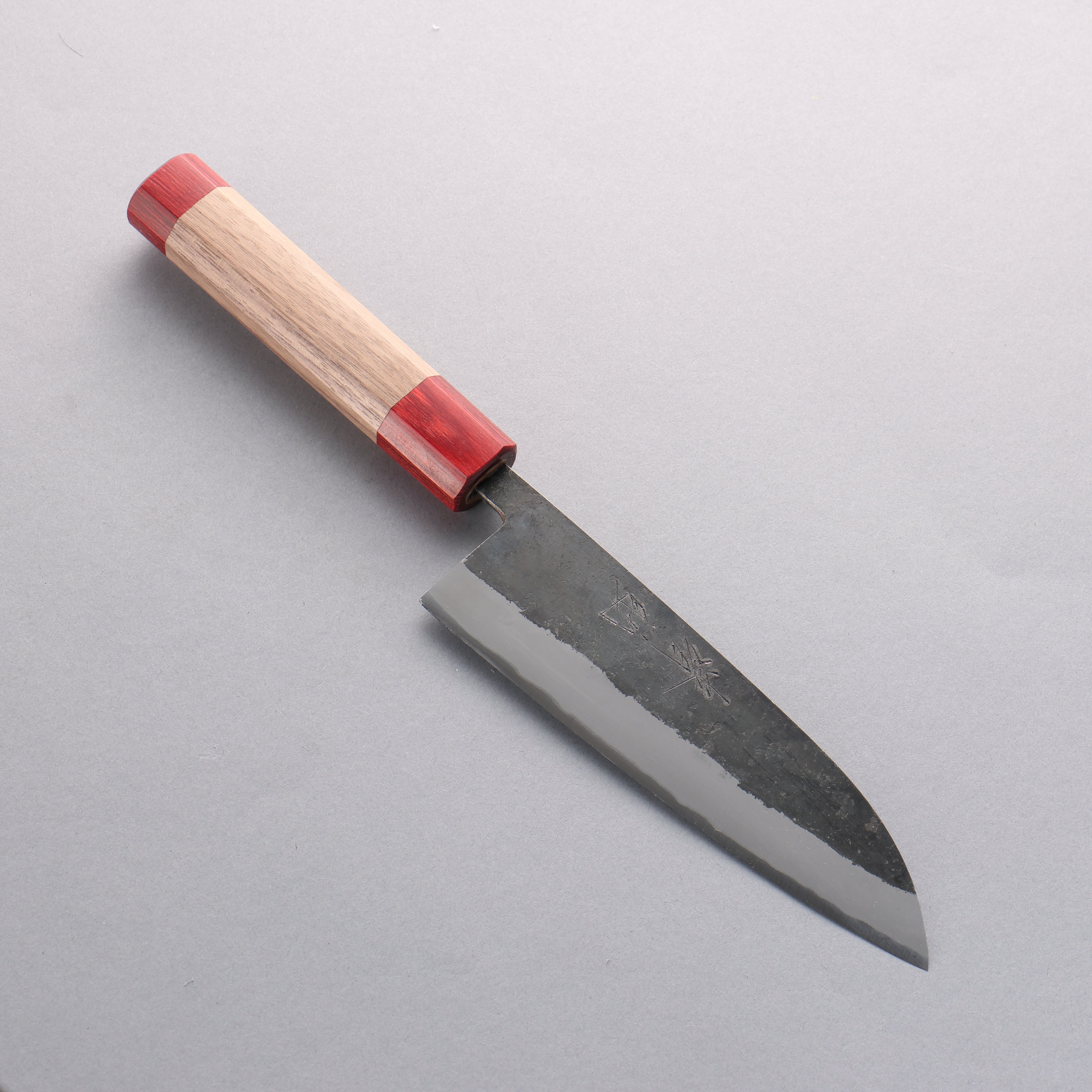 Seisuke Kurumi Blue Steel Kurouchi Santoku 165mm Walnut (With Double Red Pakka wood) Handle - Seisuke Knife
