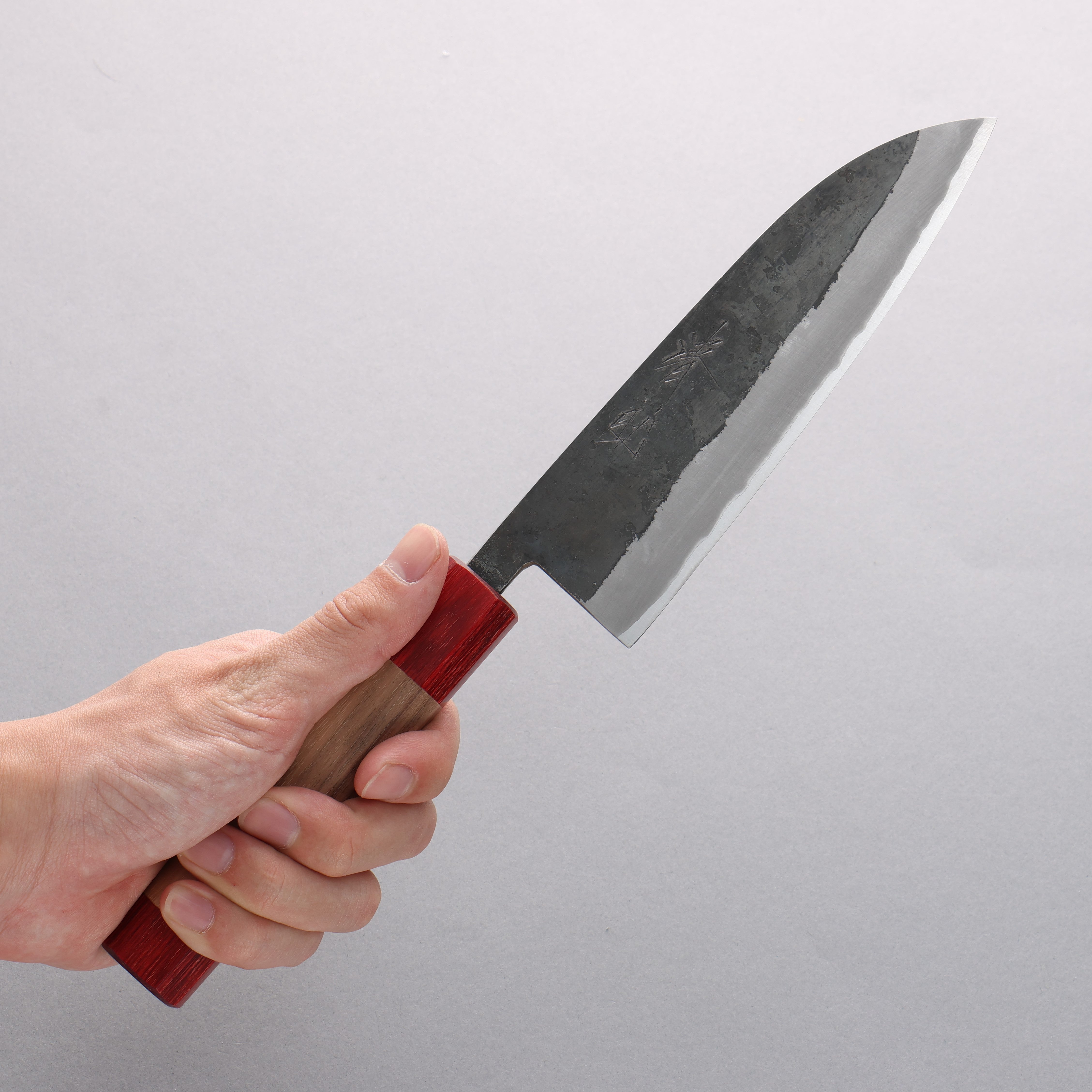 Seisuke Kurumi Blue Steel Kurouchi Santoku 165mm Walnut (With Double Red Pakka wood) Handle - Seisuke Knife