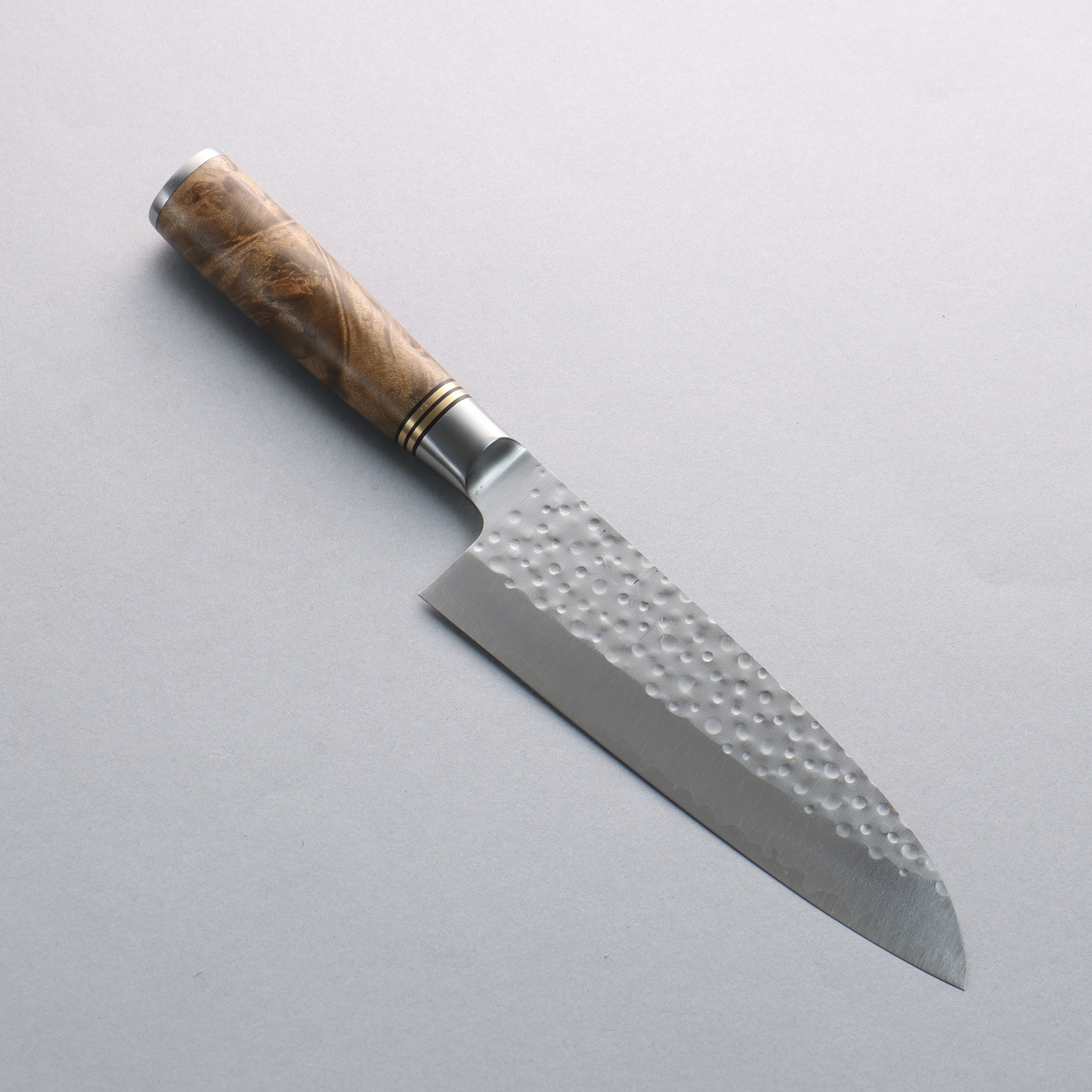 Takeshi Saji SG2 Hammered Maru Santoku 180mm Chinese Quince Burl Handle - Seisuke Knife