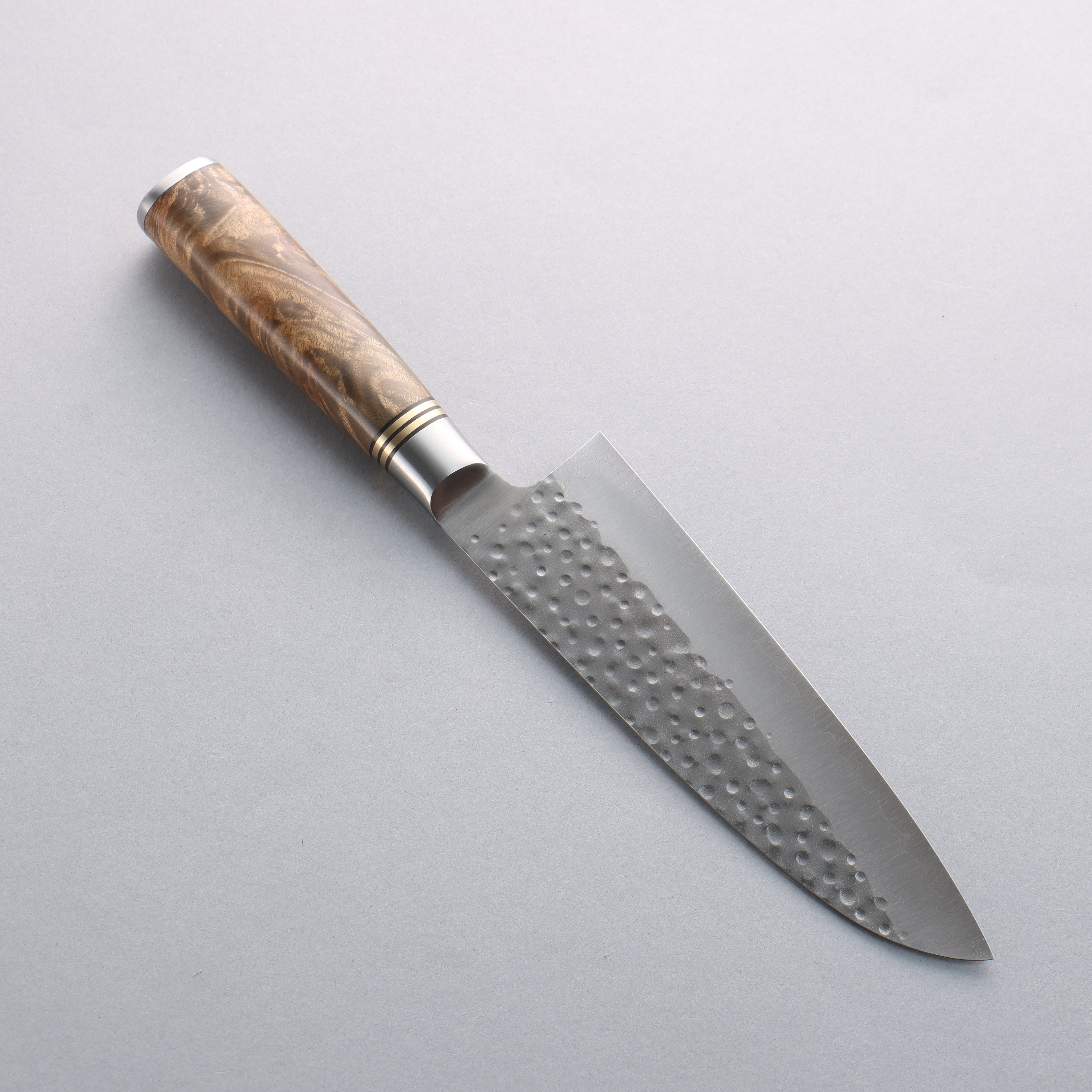 Takeshi Saji SG2 Hammered Maru Santoku 180mm Chinese Quince Burl Handle - Seisuke Knife