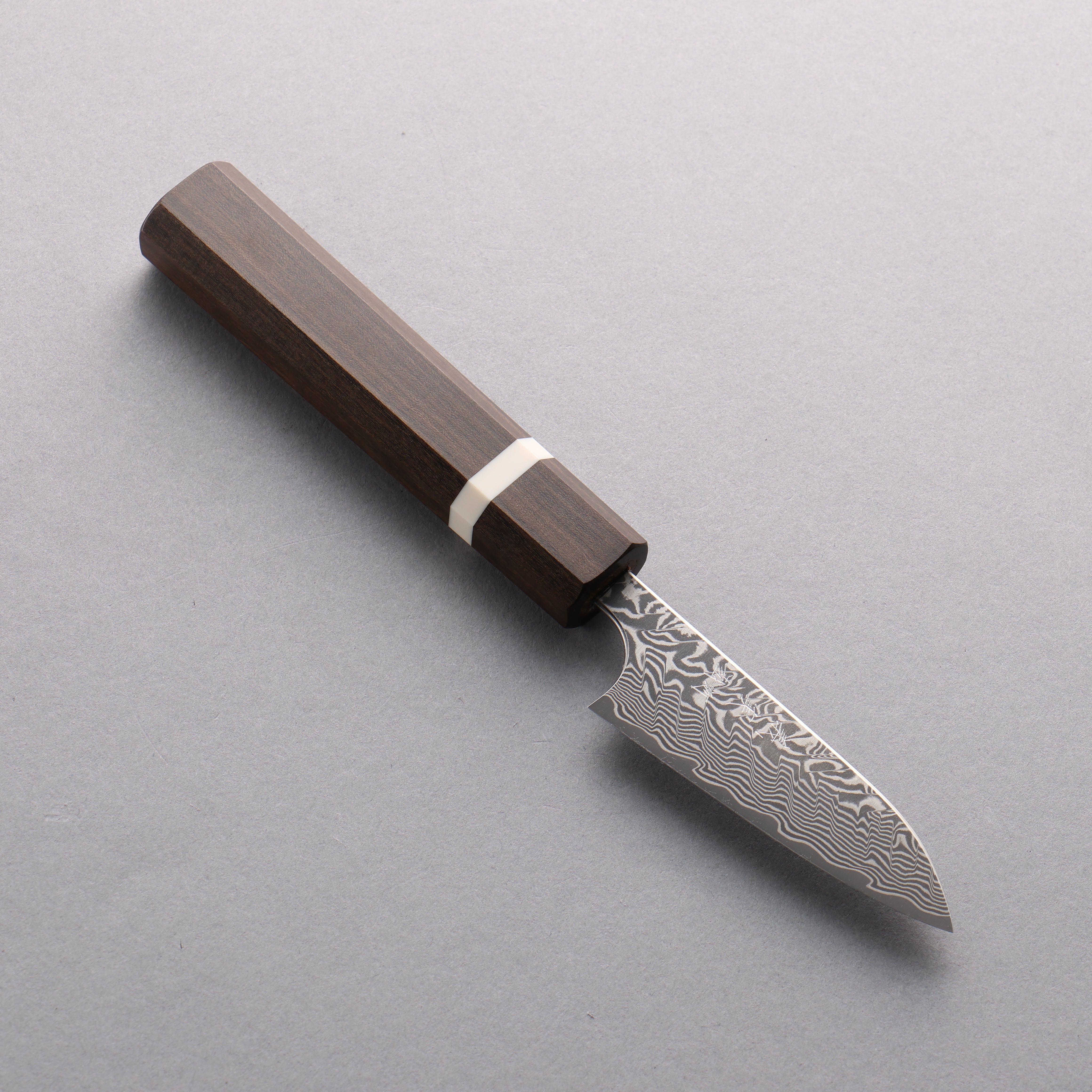 Yoshimi Kato SG2 Black Damascus Paring 75mm Sandalwood & White Ring Handle - Seisuke Knife