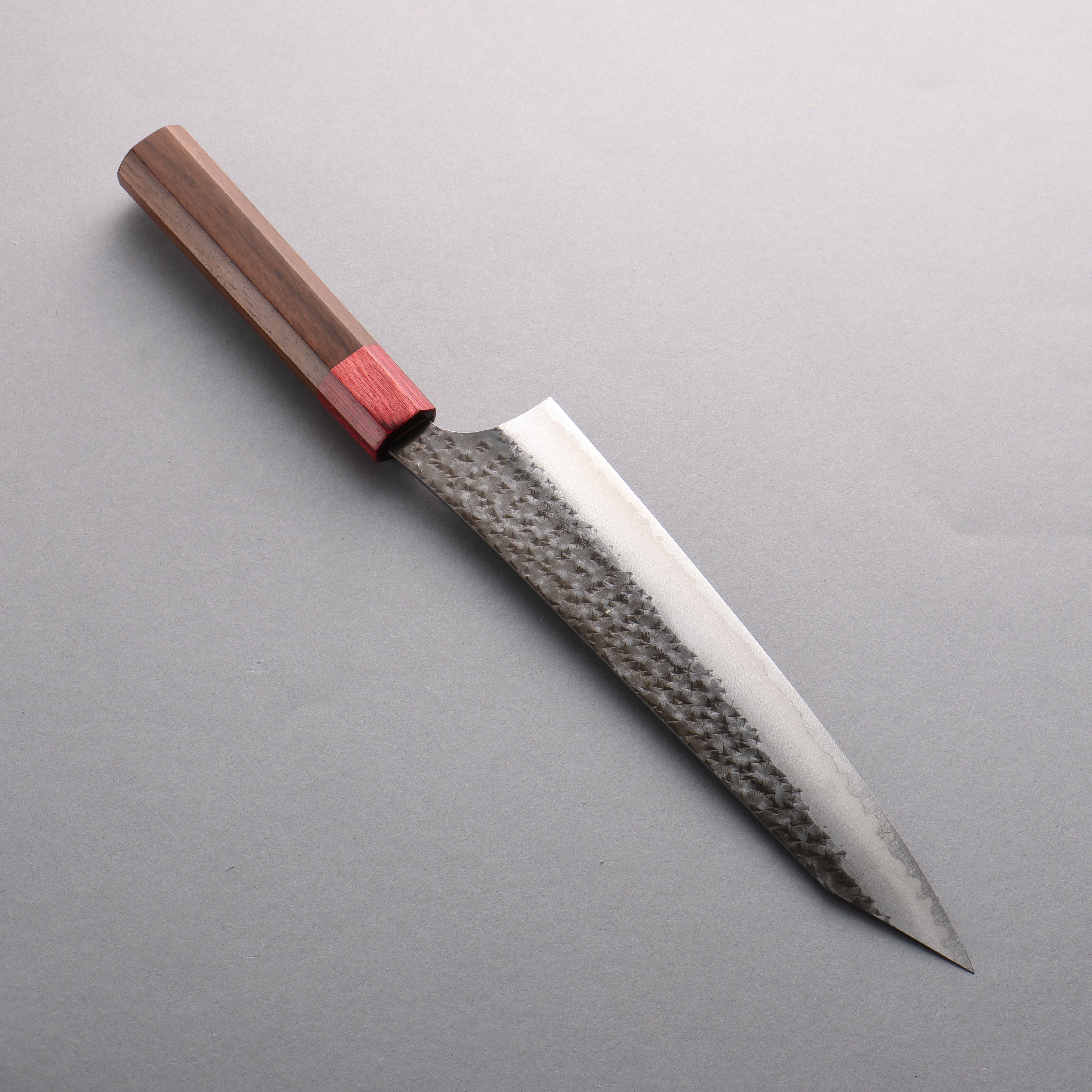 Yu Kurosaki Senko Ei Blue Super Hammered Kurouchi Gyuto 210mm Shitan & Red Pakkawood Handle - Seisuke Knife
