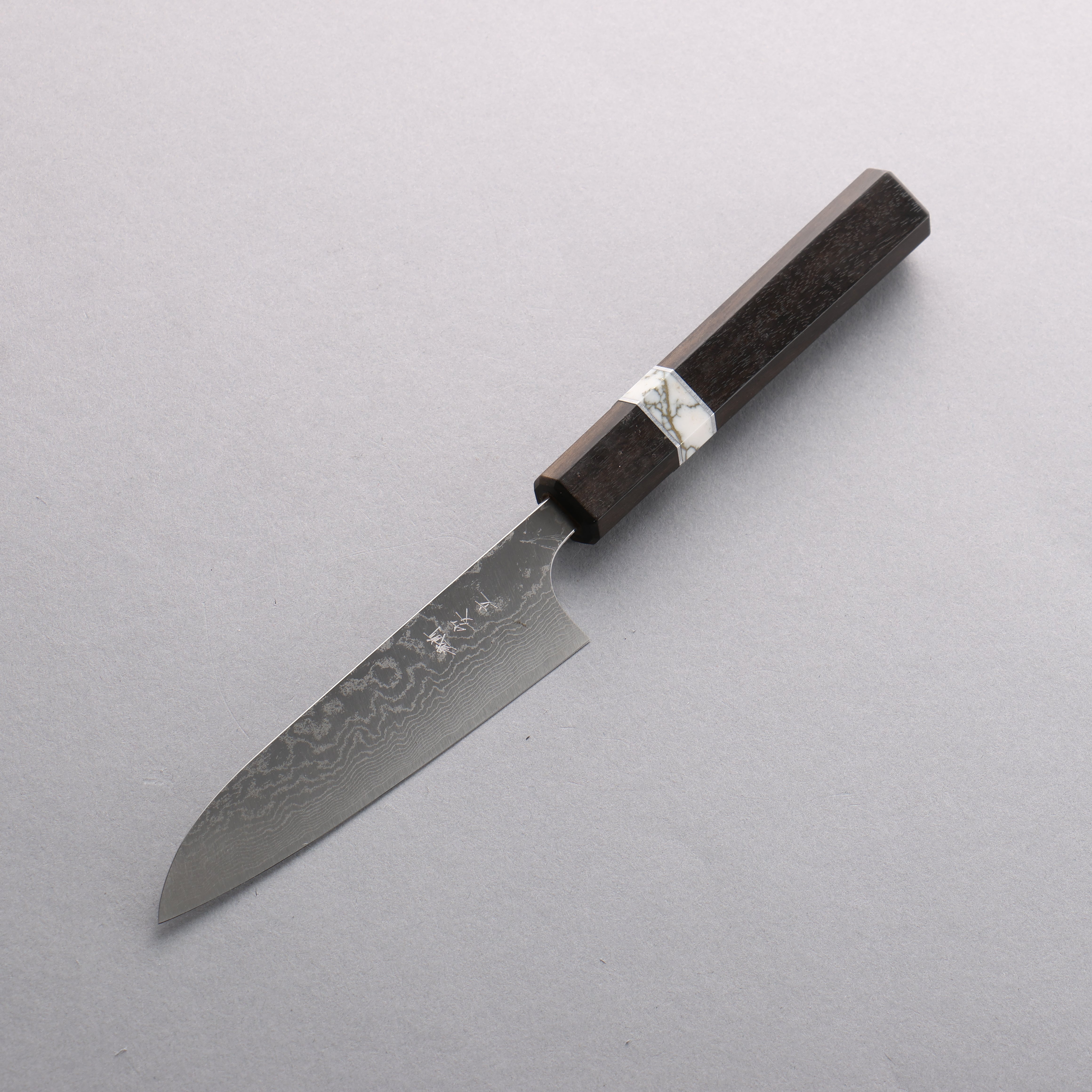 Anryu VG10 Migaki Damascus Petty-Utility 120mm Rosewood & White Turquoise Ring Handle - Seisuke Knife