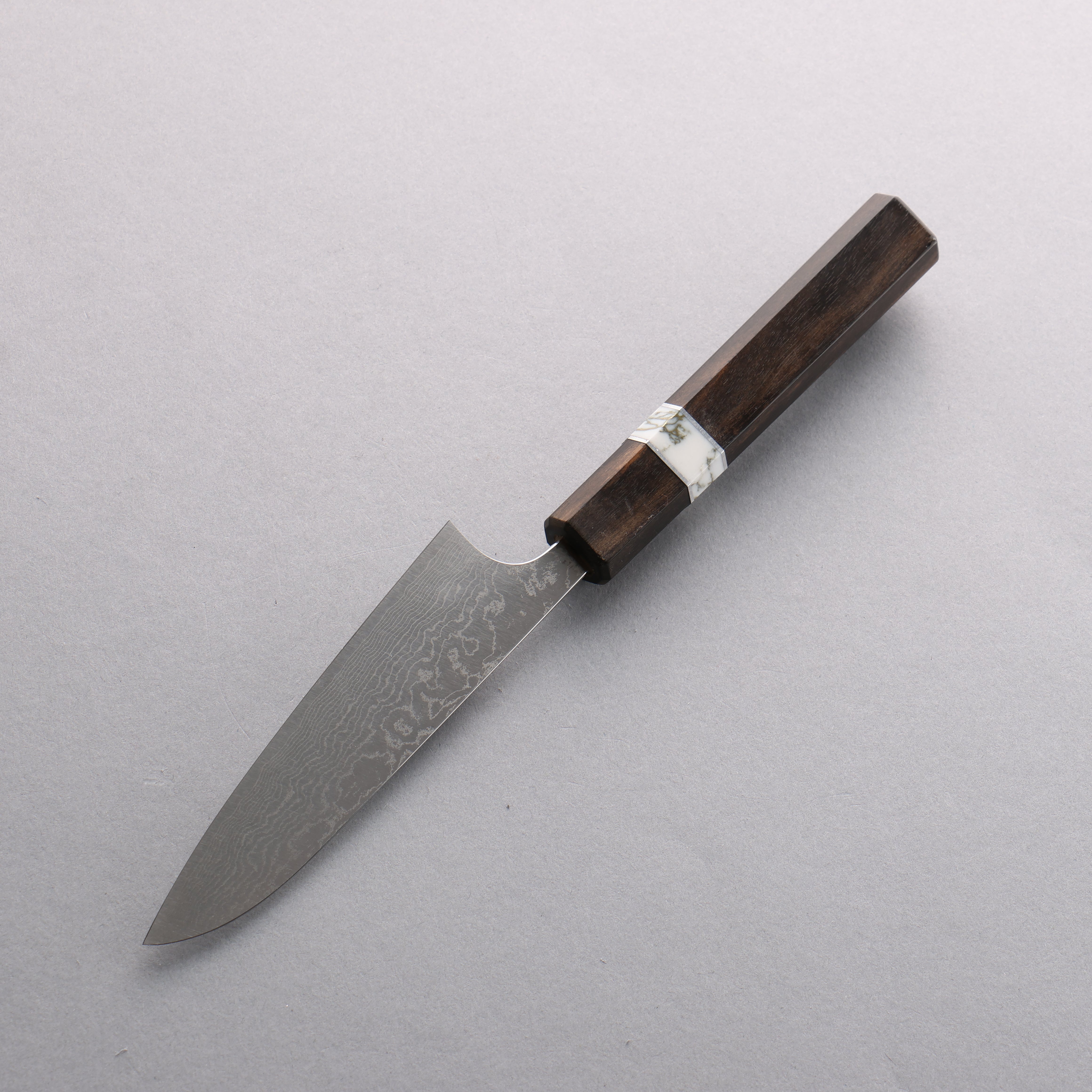 Anryu VG10 Migaki Damascus Petty-Utility 120mm Rosewood & White Turquoise Ring Handle - Seisuke Knife