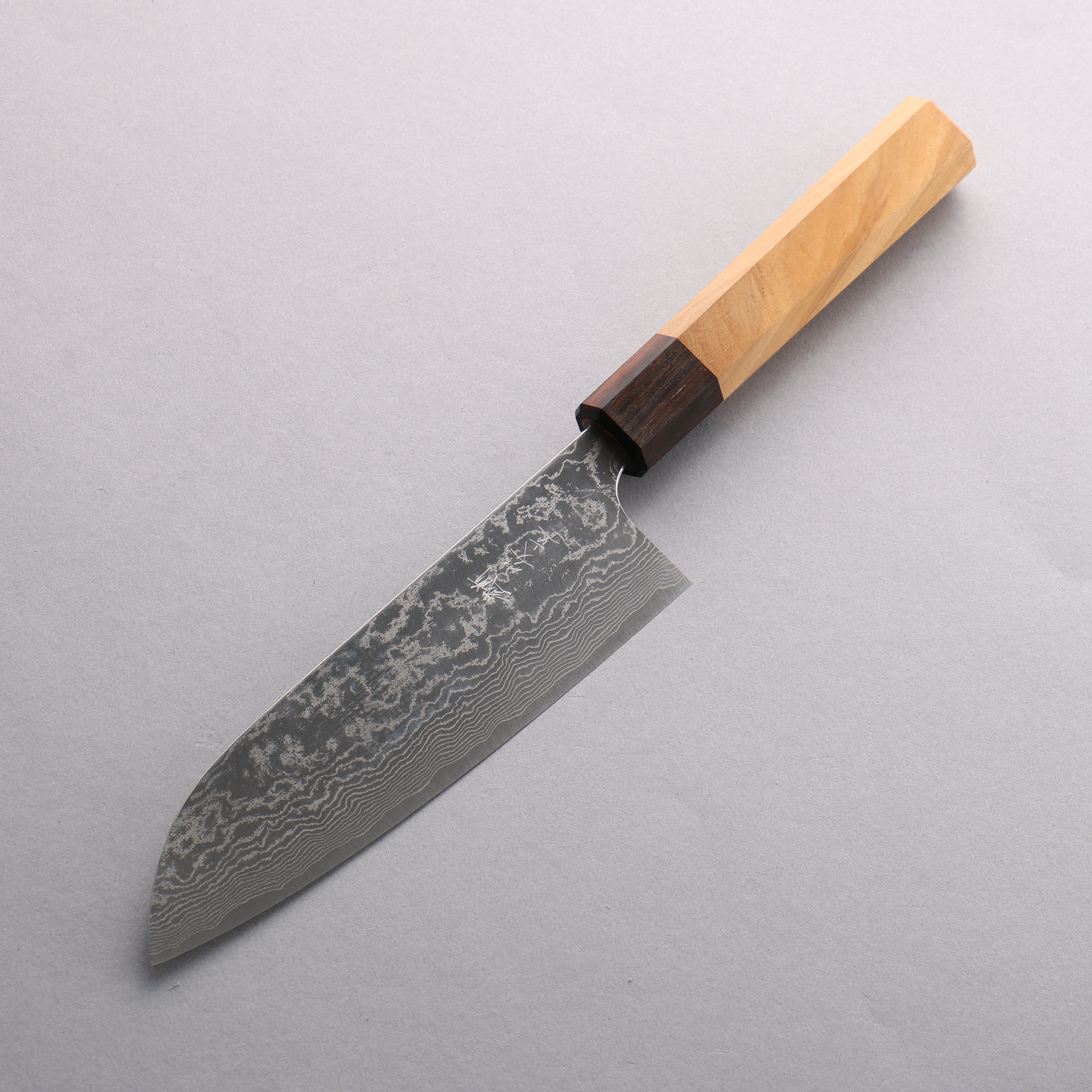 Anryu VG10 Migaki Finished Damascus Santoku 170mm Keyaki Elm Handle - Seisuke Knife