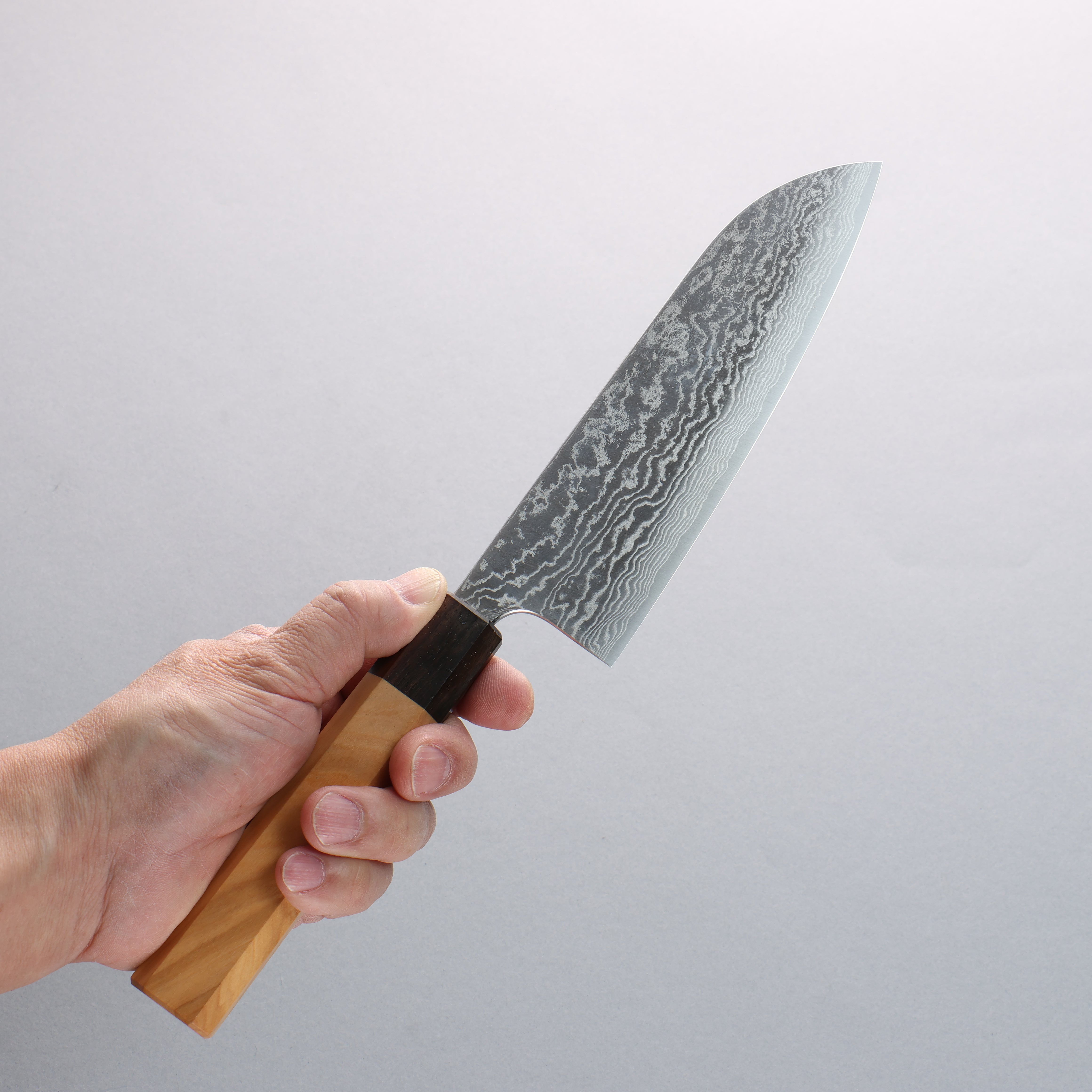 Anryu VG10 Migaki Finished Damascus Santoku 170mm Keyaki Elm Handle - Seisuke Knife
