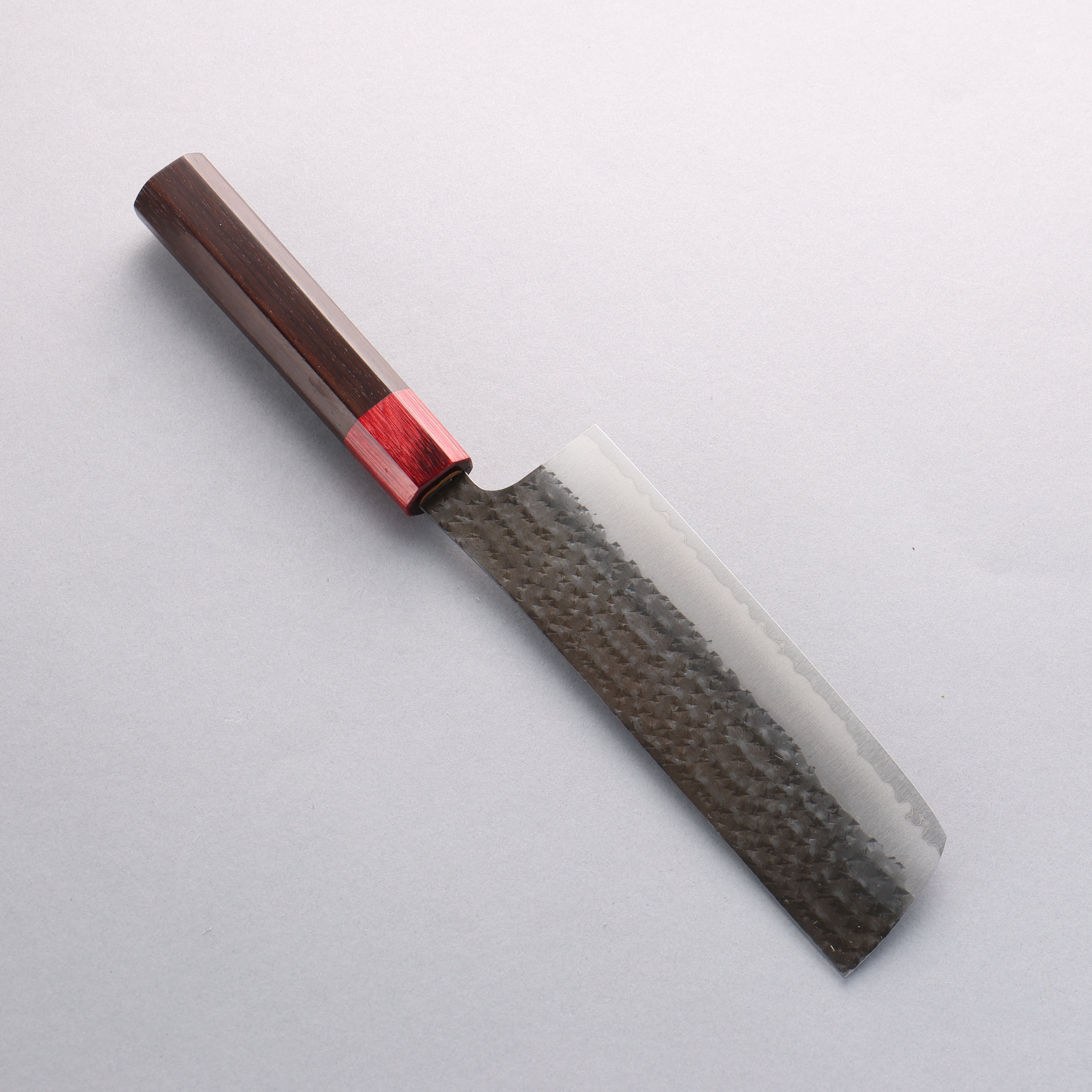 Yu Kurosaki Senko Ei Blue Super Hammered Kurouchi Nakiri 165mm Shitan and Red Pakkawood Handle - Seisuke Knife