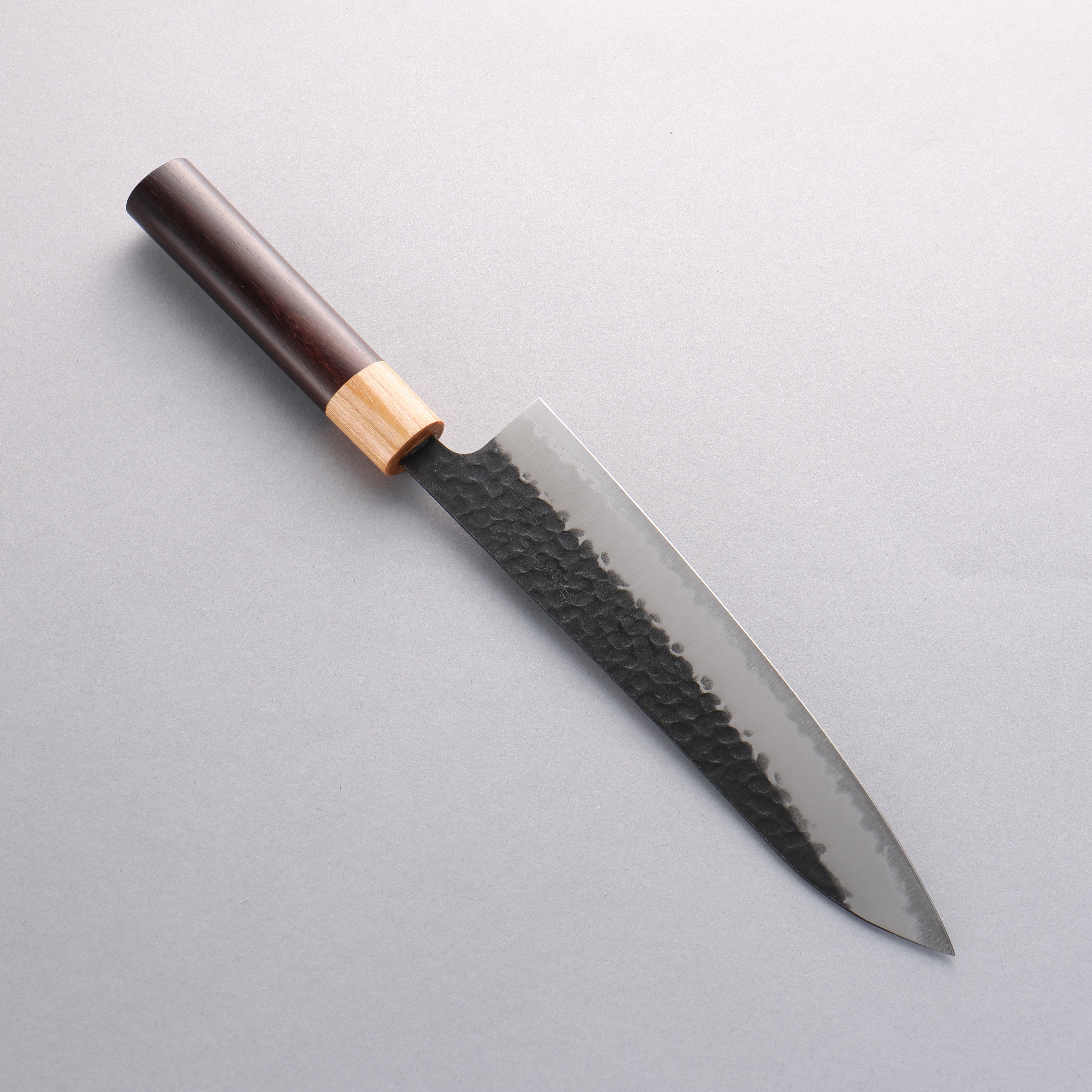 Seisuke Shitan Blue Super Hammered Kurouchi Gyuto 210mm Shitan Handle - Seisuke Knife