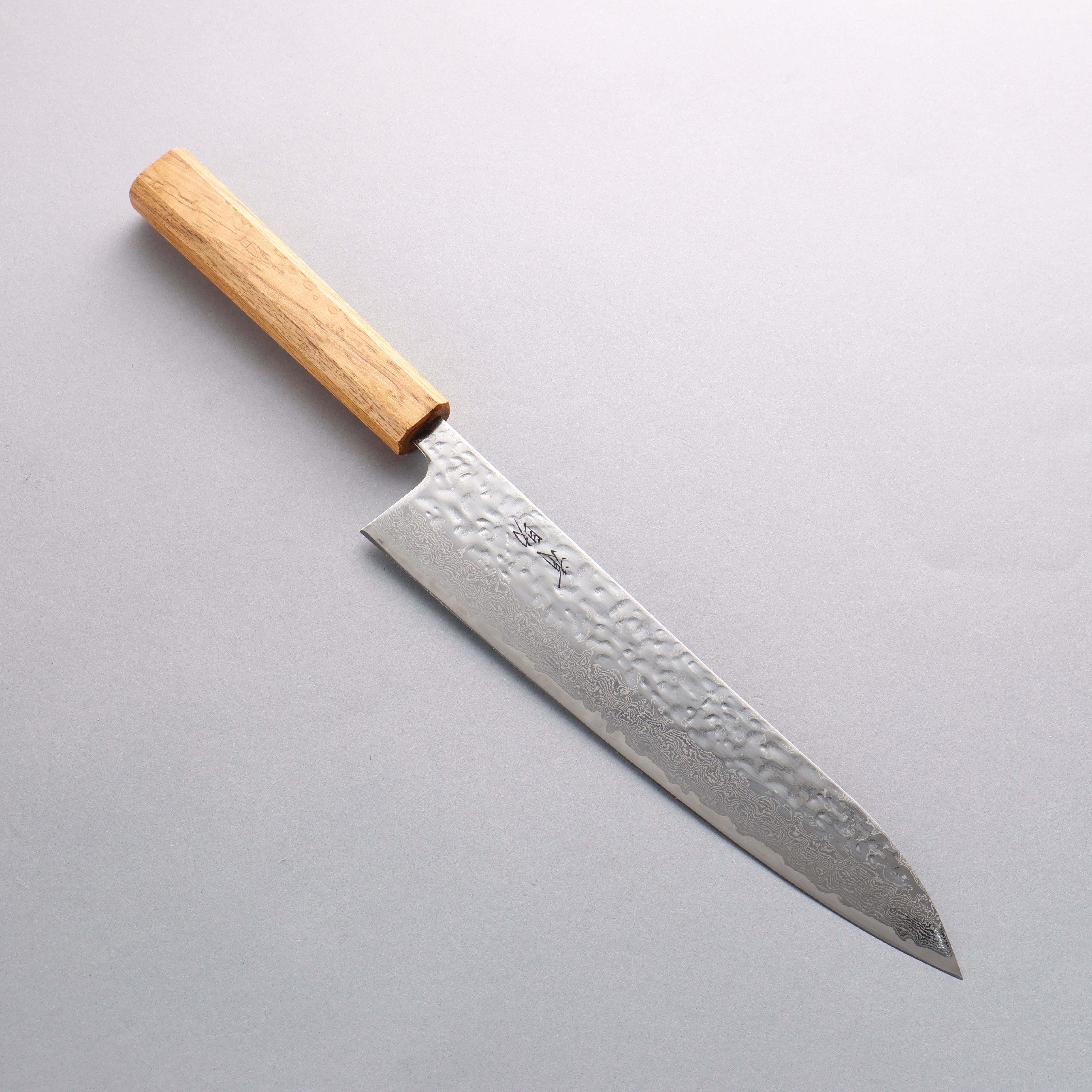 Seisuke Tsukikage AUS10 Migaki Finished Hammered Damascus Gyuto 240mm Oak Handle - Seisuke Knife