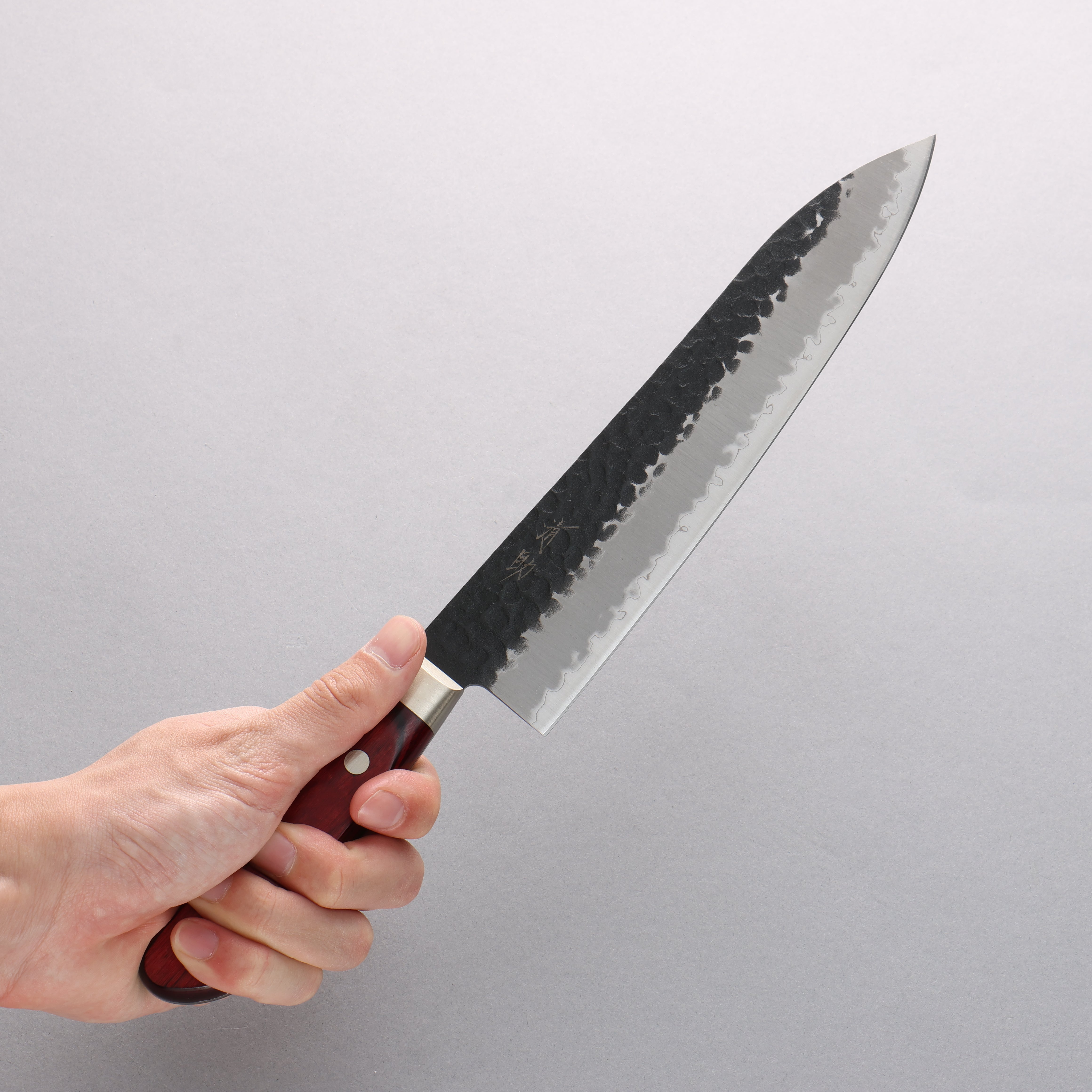 Seisuke Kurobeni Blue Super Hammered Kurouchi Gyuto 210mm Red Pakka wood Handle - Seisuke Knife