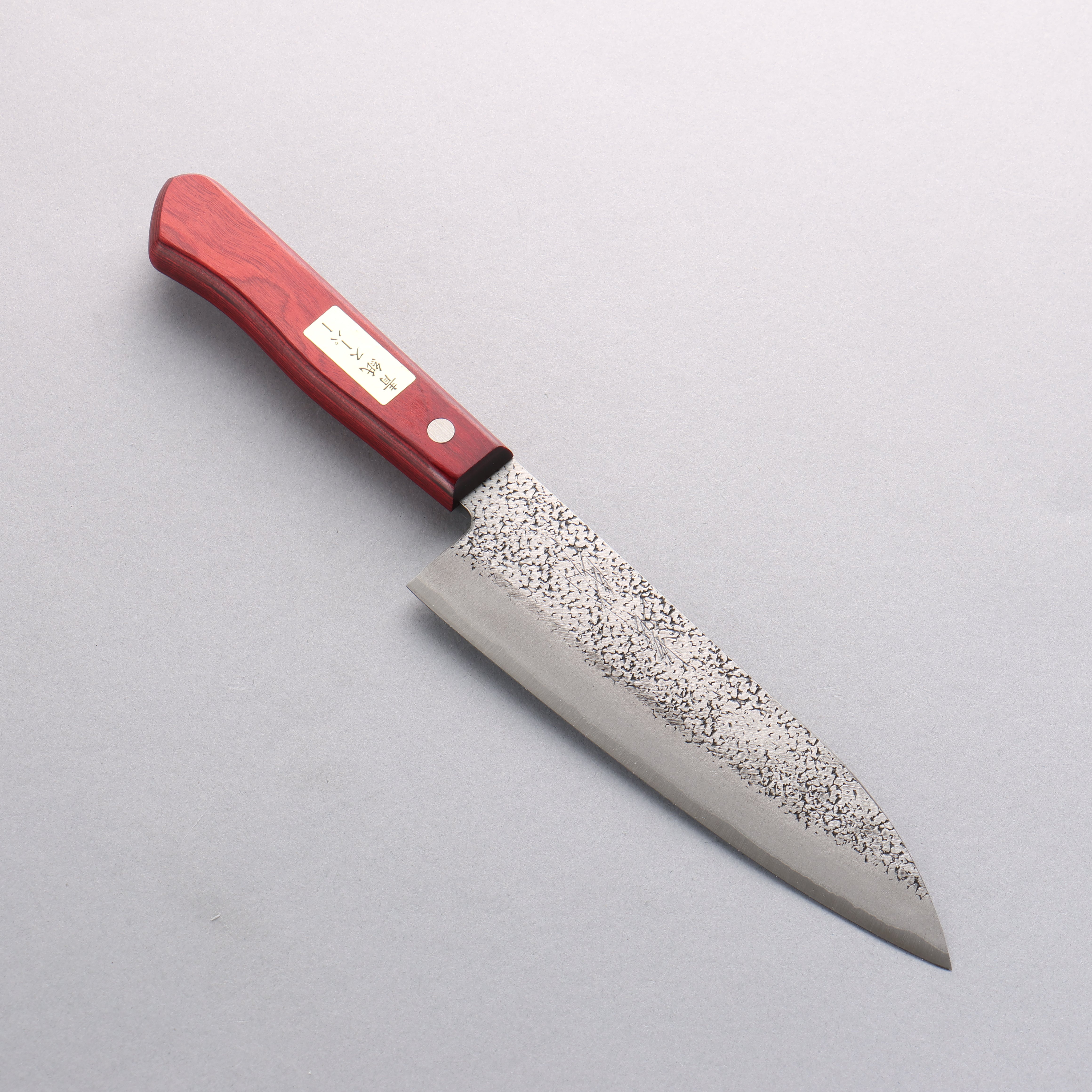 Seisuke Blue Super Hammered Santoku 165mm Red Pakka wood Handle - Seisuke Knife