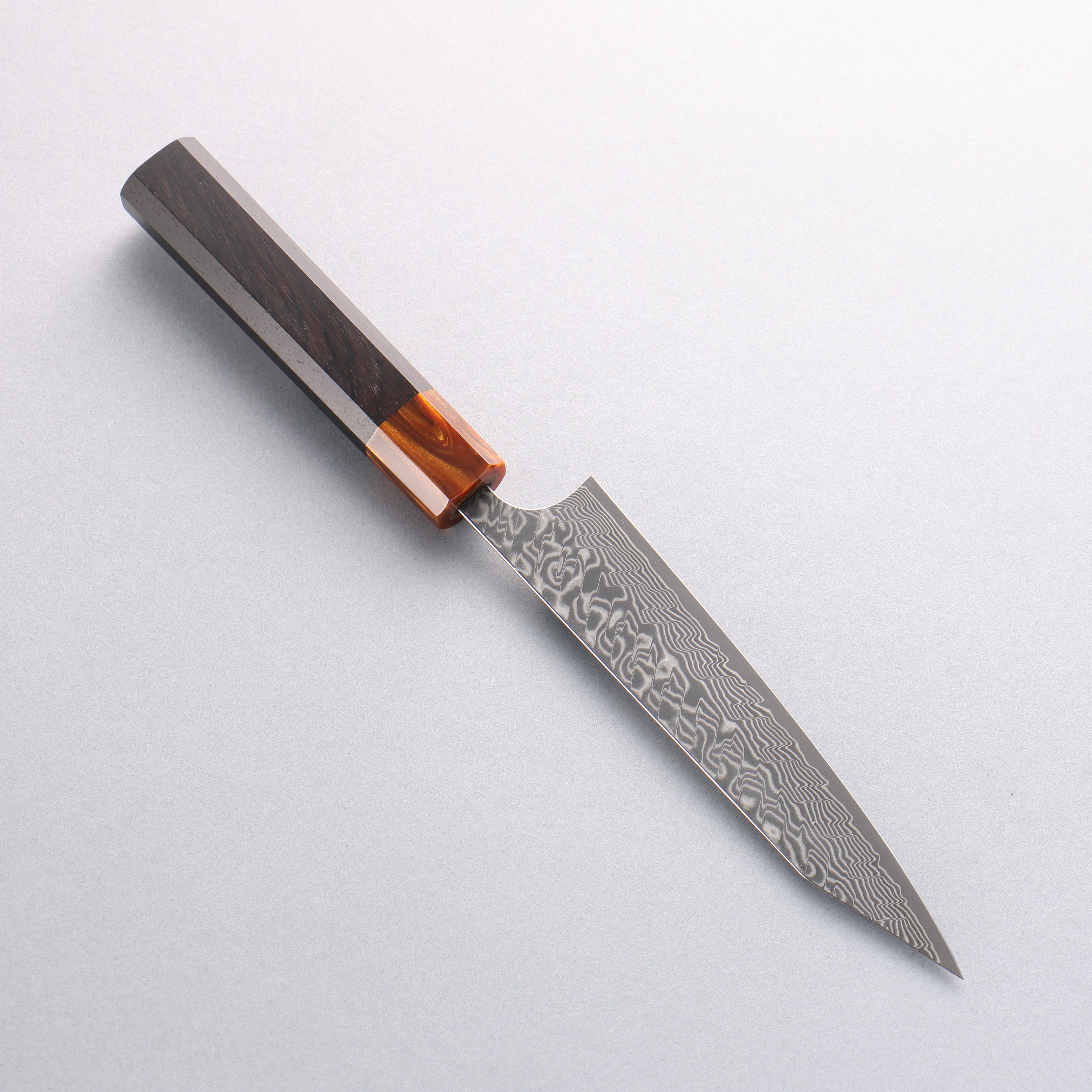 Yoshimi Kato SG2 Black Damascus Kiritsuke Petty-Utility 150mm Ebony Wood & Orange Resin Handle - Seisuke Knife