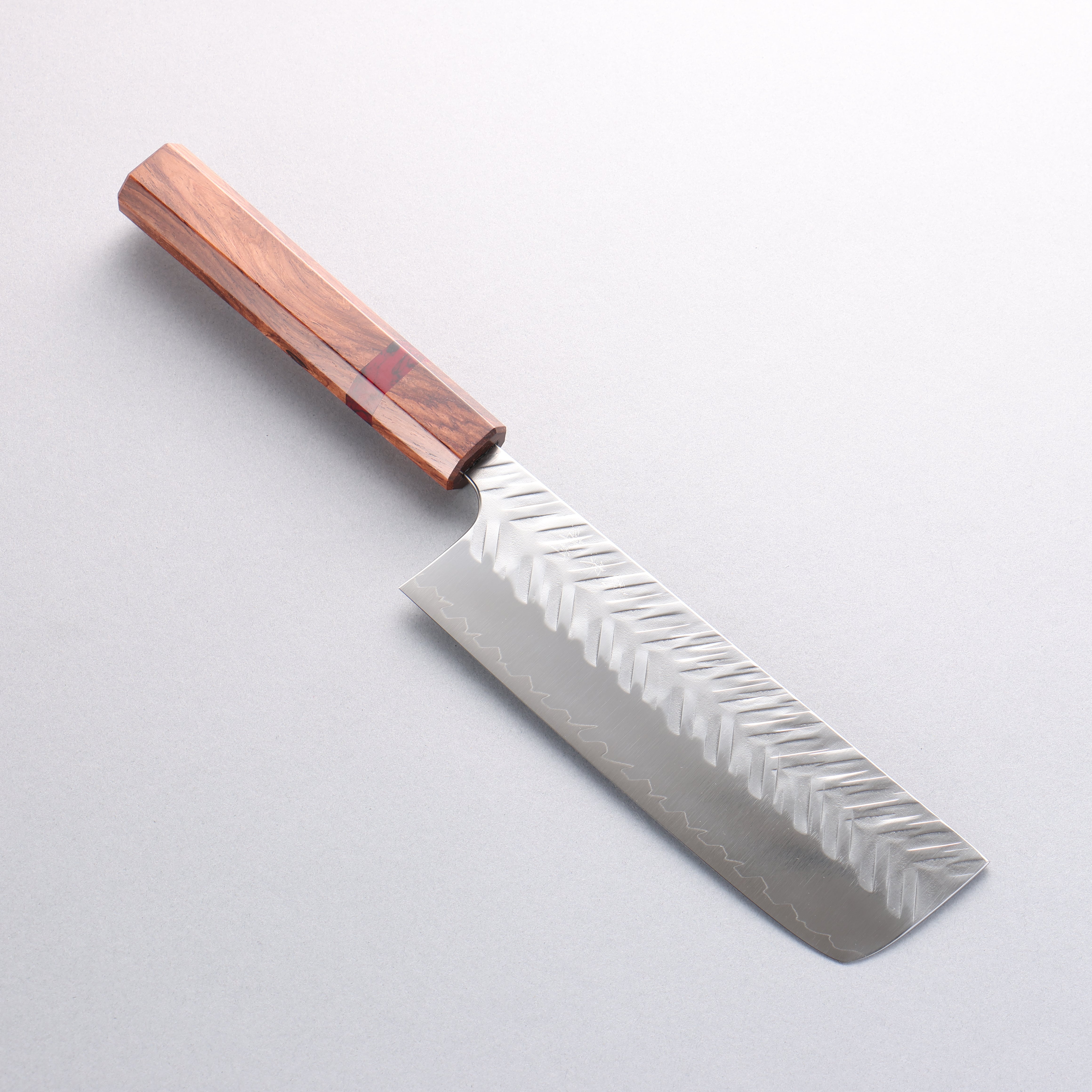 Yoshimi Kato SPG STRIX Hammered (V) Nakiri 165mm Rosewood (Red Turquoise Ring) Handle - Seisuke Knife