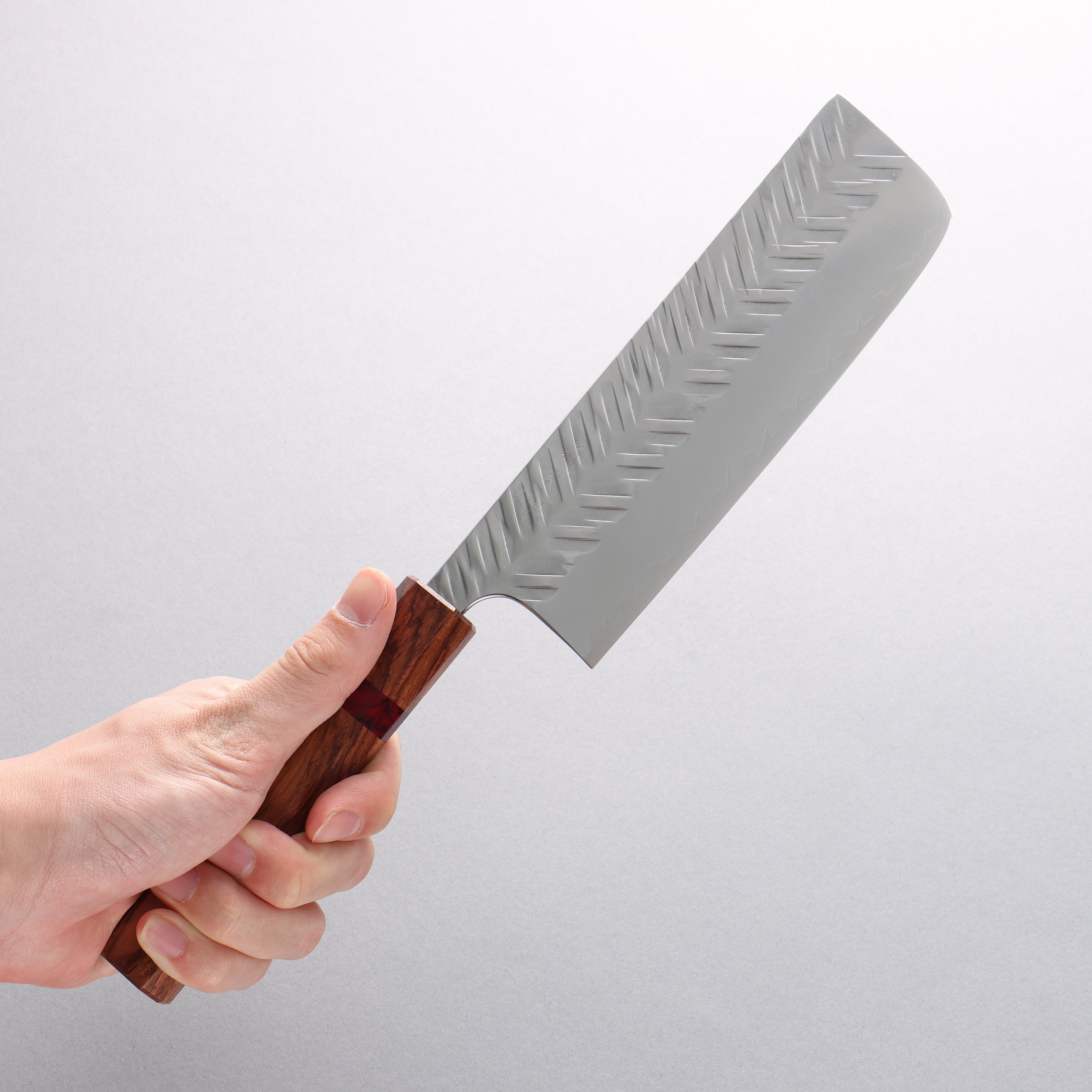 Yoshimi Kato SPG STRIX Hammered (V) Nakiri 165mm Rosewood (Red Turquoise Ring) Handle - Seisuke Knife