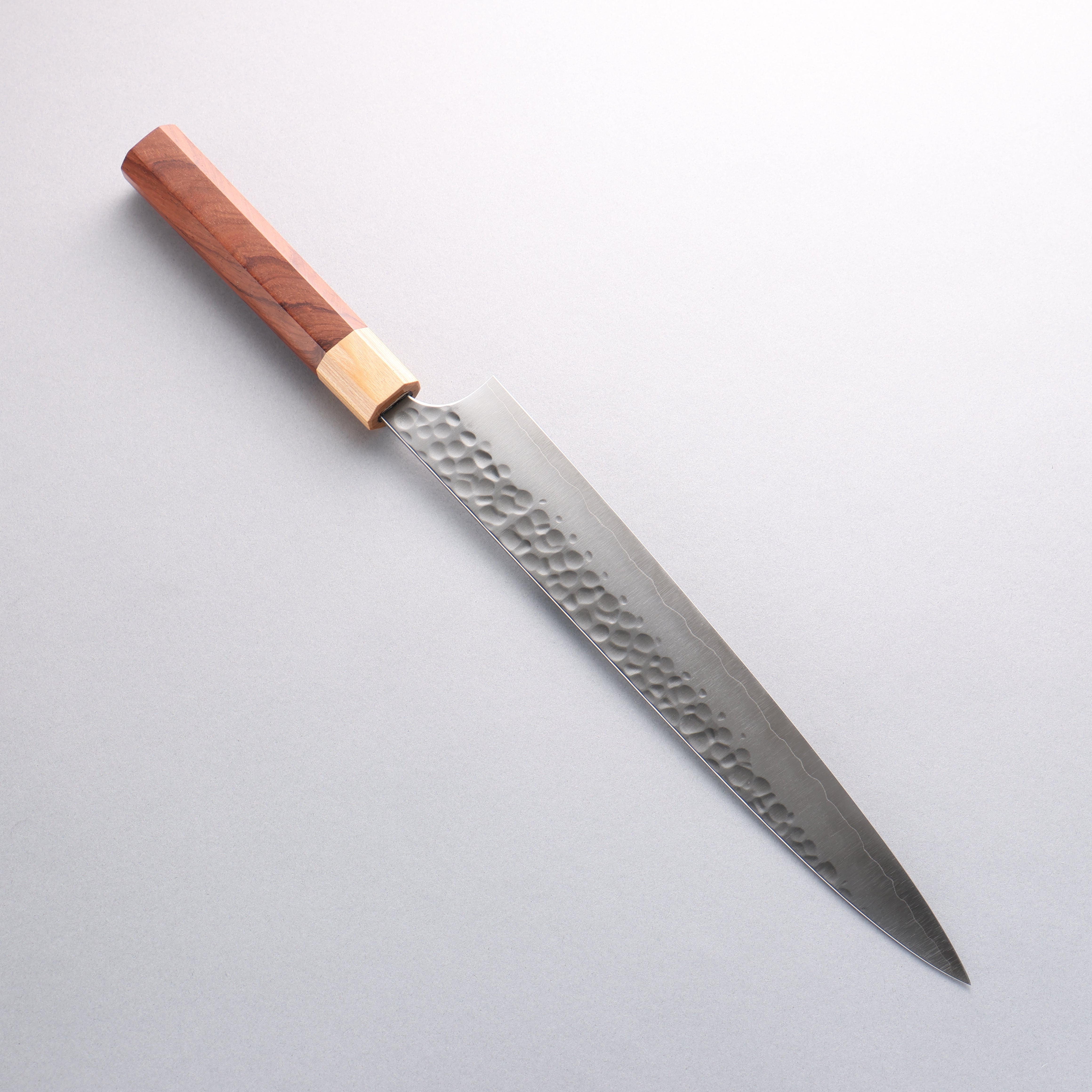 Yoshimi Kato Silver Steel No.3 Maru Hammered Sujihiki 270mm Honduras Rosewood & White Wood Handle - Seisuke Knife