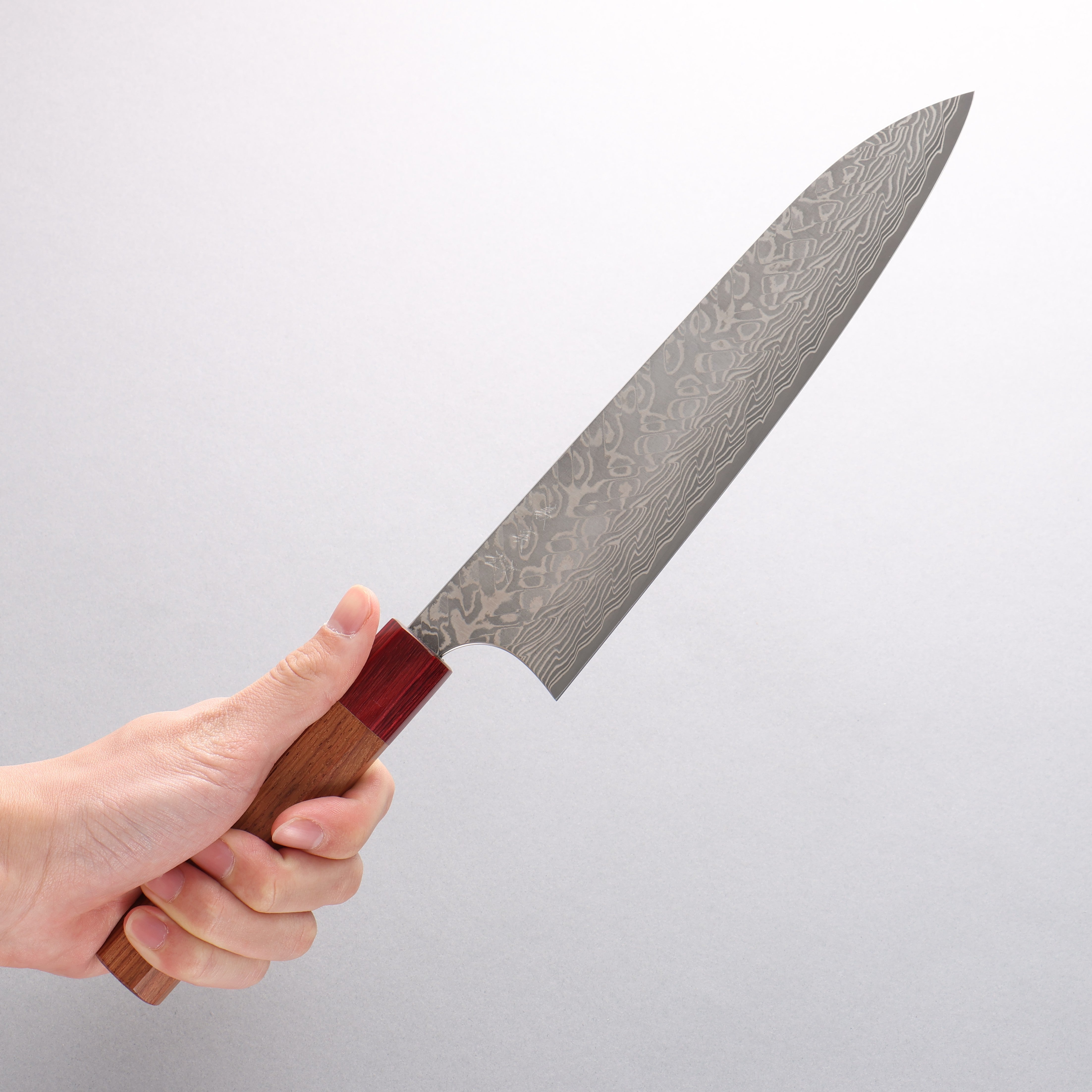Yoshimi Kato SG2 Black Damascus Gyuto 210mm Red Honduras Handle - Seisuke Knife