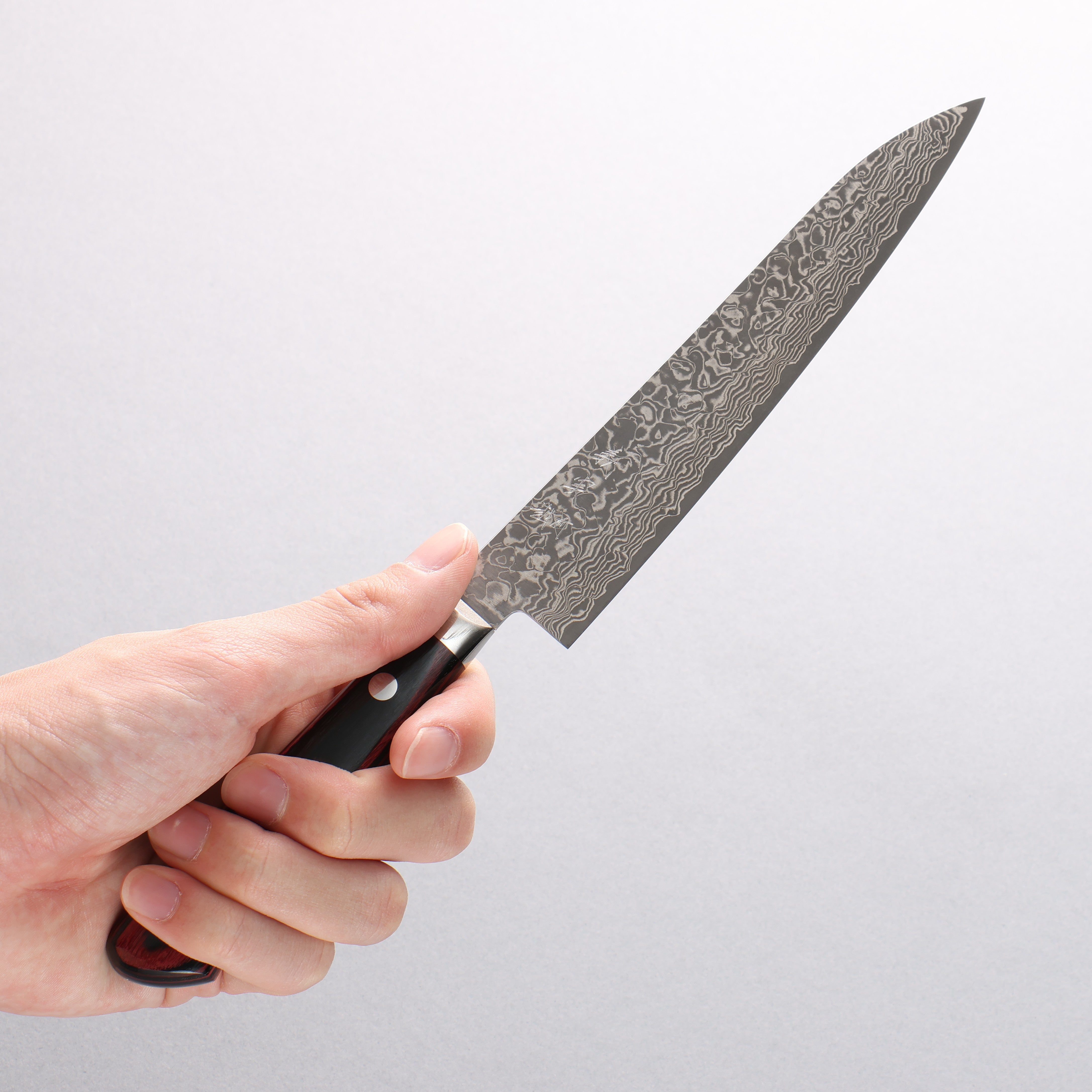 Yoshimi Kato VG10 Damascus Petty-Utility 150mm Red Pakka wood Handle - Seisuke Knife