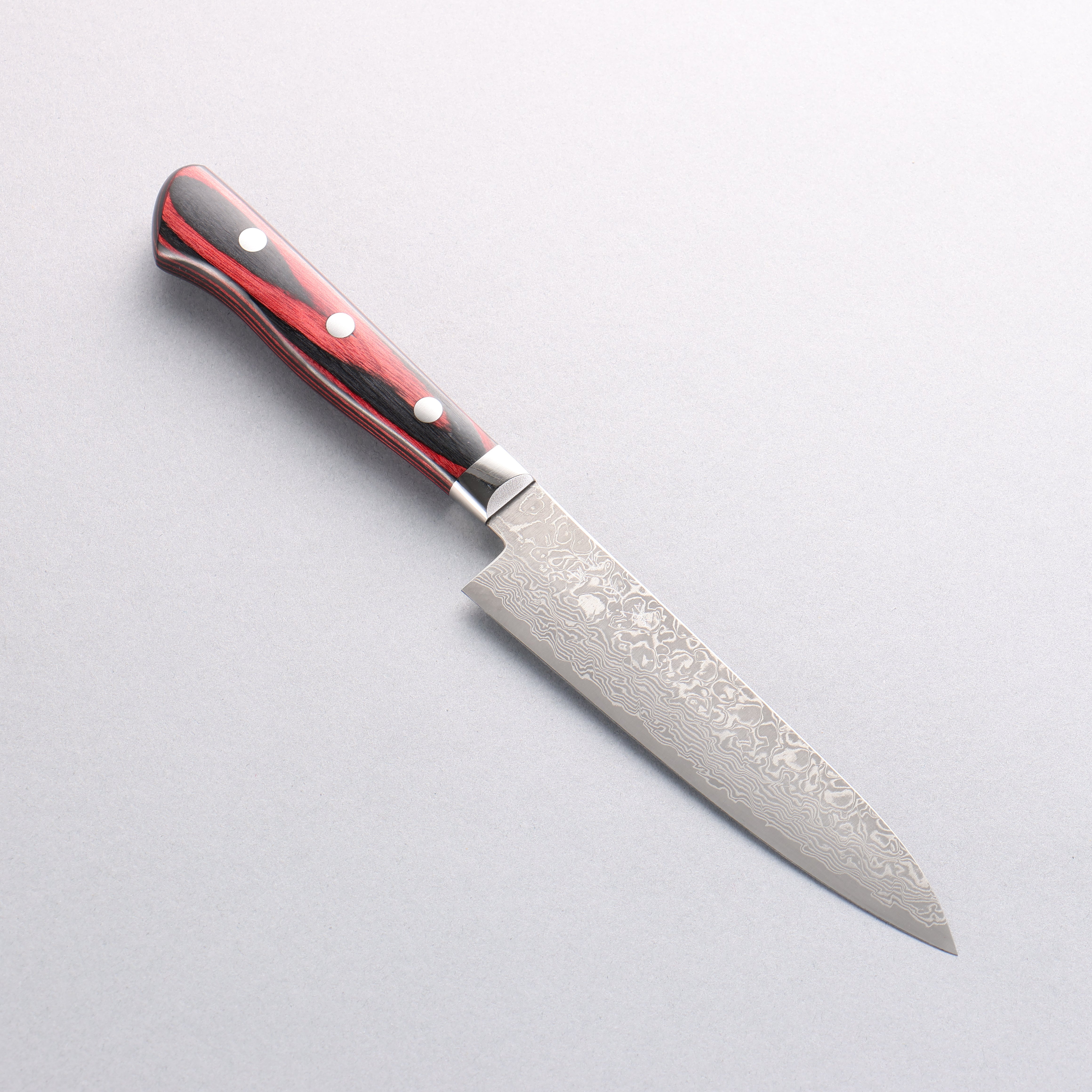 Yoshimi Kato VG10 Damascus Petty-Utility 120mm Red Pakka wood Handle - Seisuke Knife