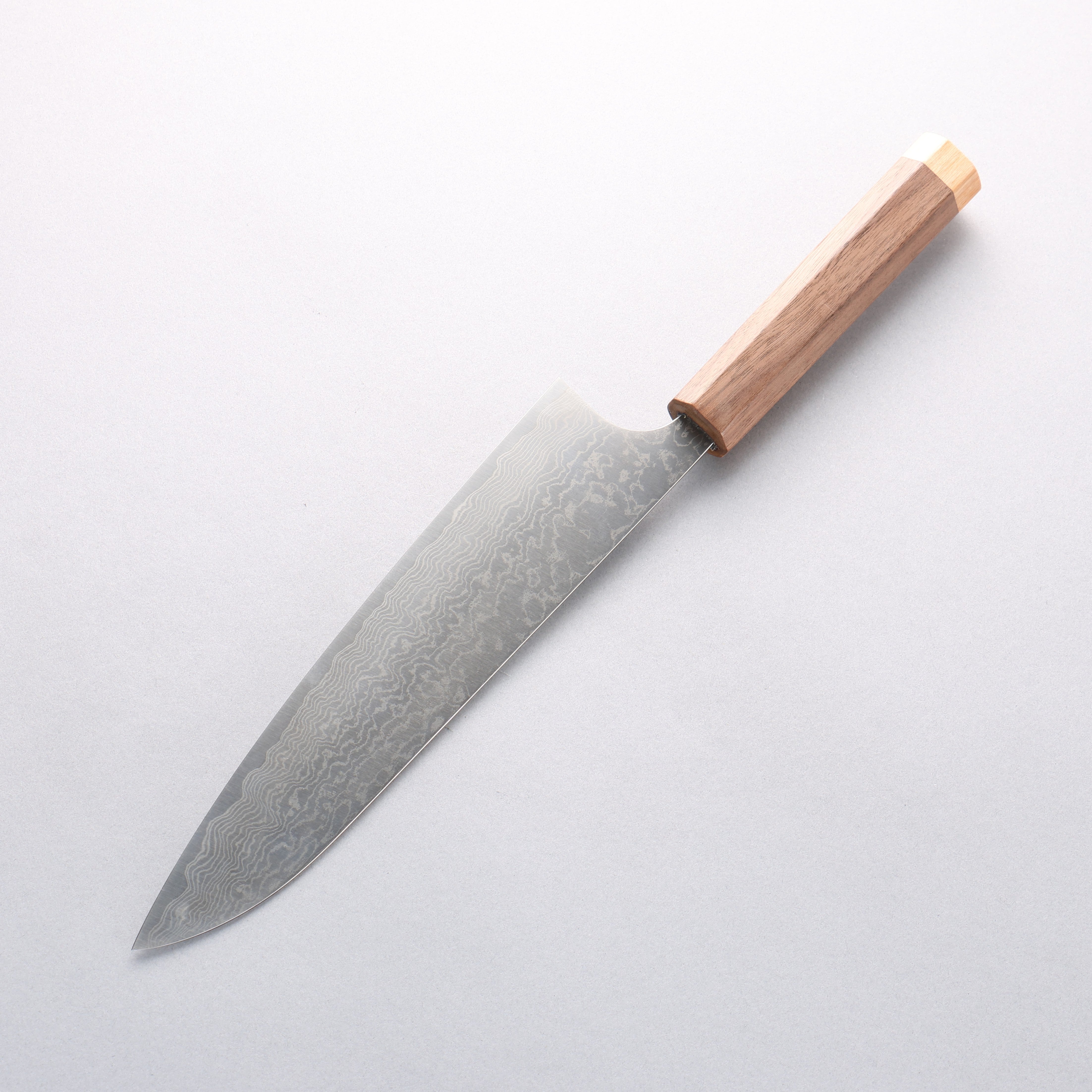 Anryu VG10 Migaki Finished Damascus Gyuto 210mm Walnut & Blonde Pakkawood Handle - Seisuke Knife